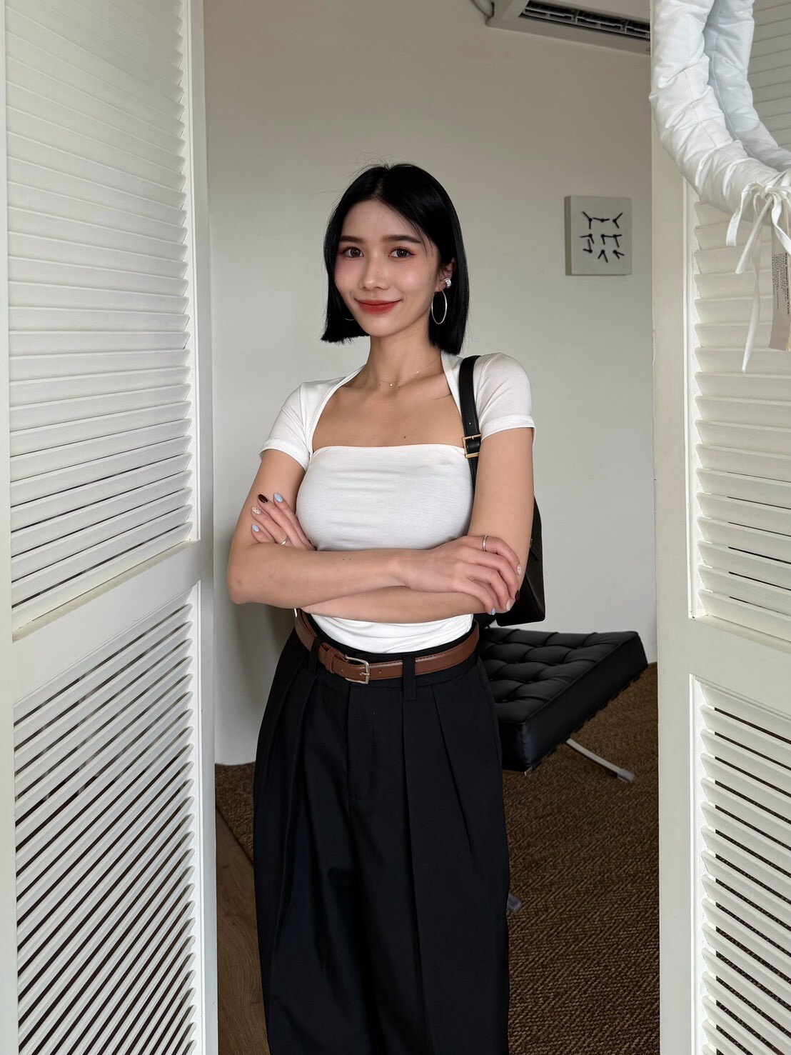 側抓皺美型合身上衣