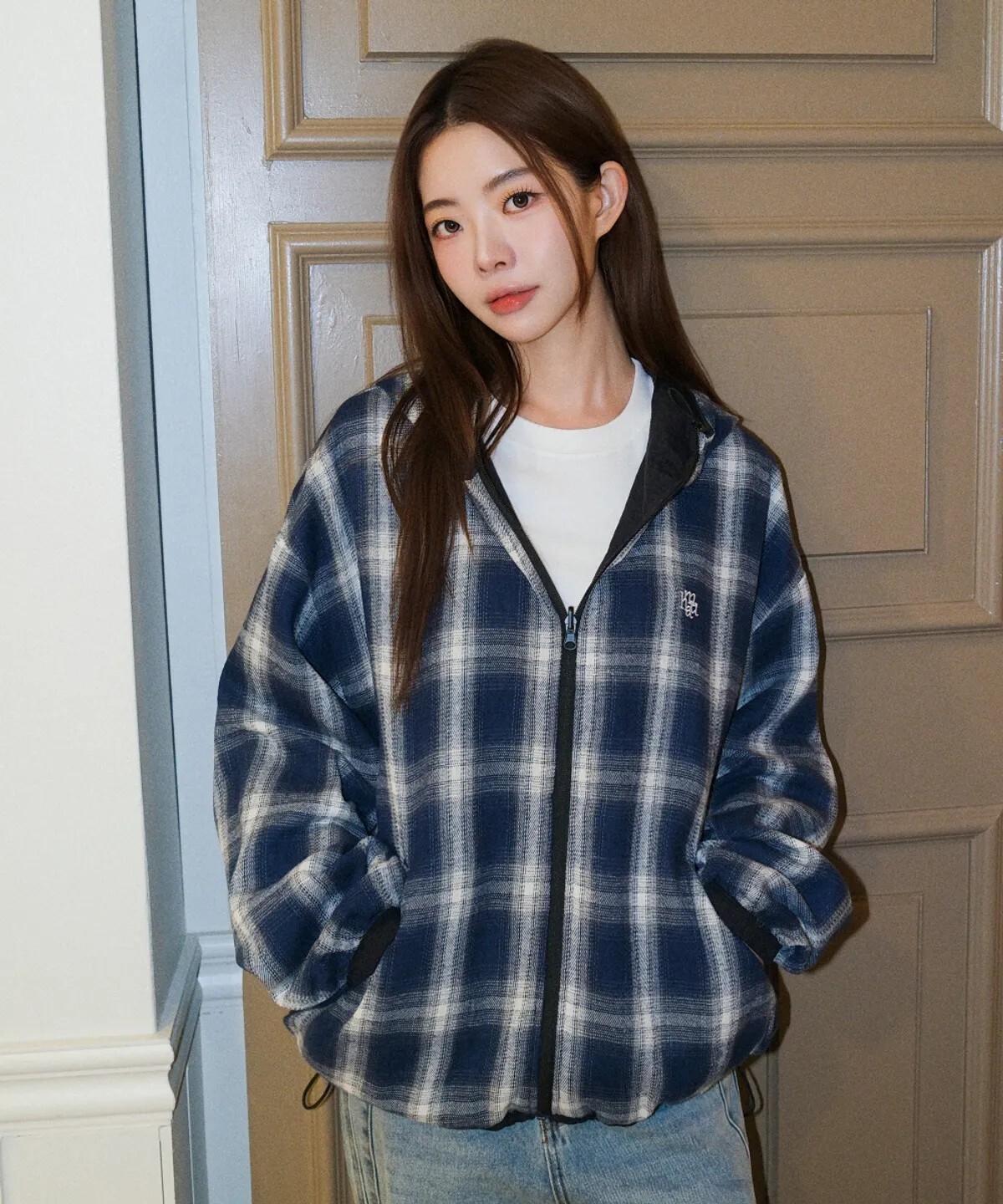 【OWN】MUAHMUAH 外套 正反 格紋 經典 復古 新品 秋冬 抽繩 連帽 刺繡 黑色