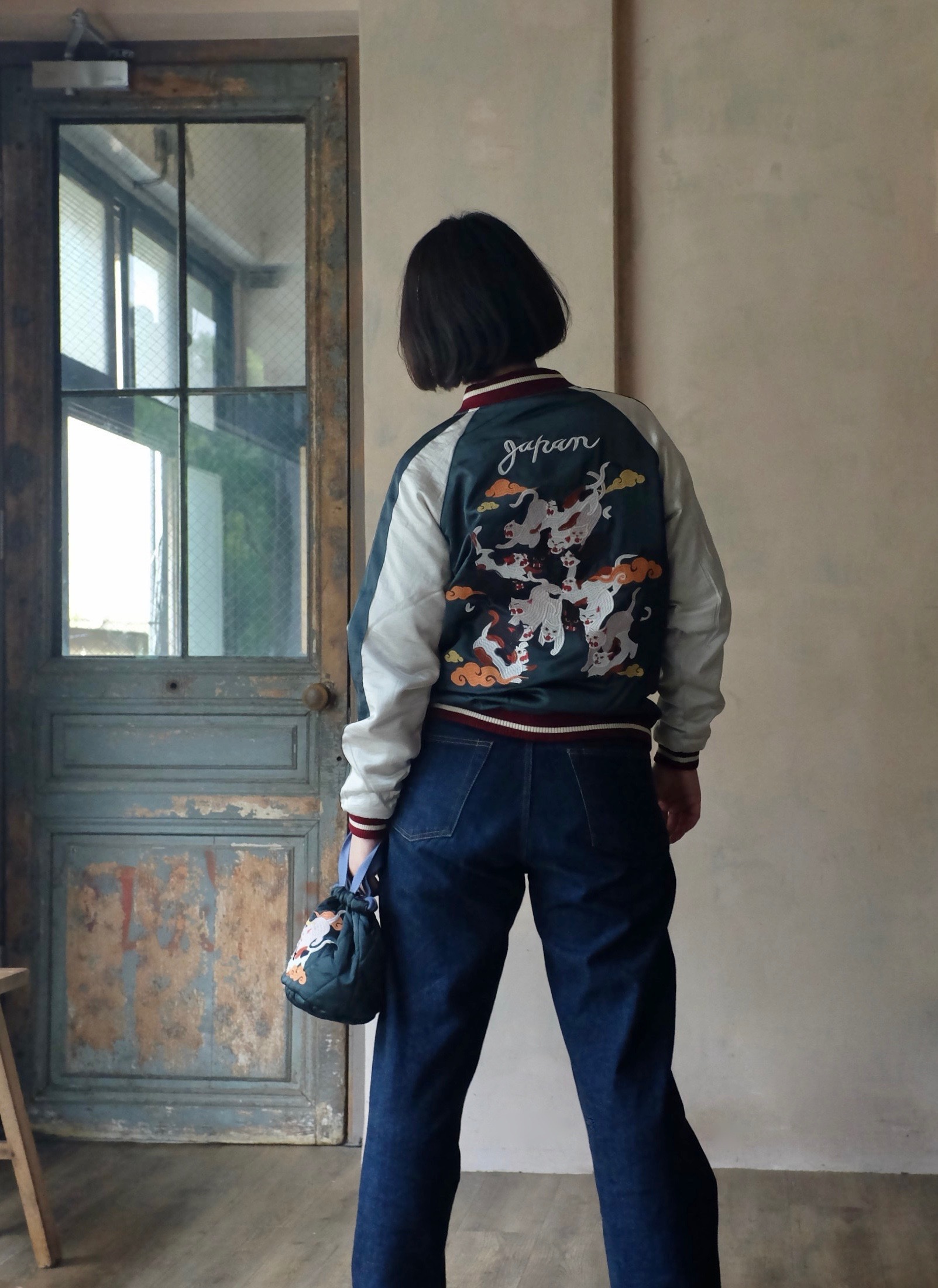 HOUSTON RAYON SOUVENIR JACKET (百猫) / FOREST GREEN