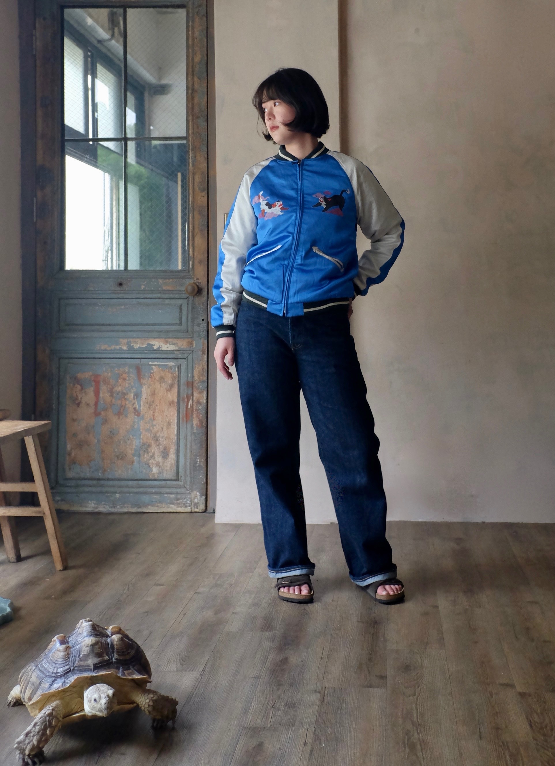 HOUSTON  RAYON SOUVENIR JACKET (百猫) / Blue