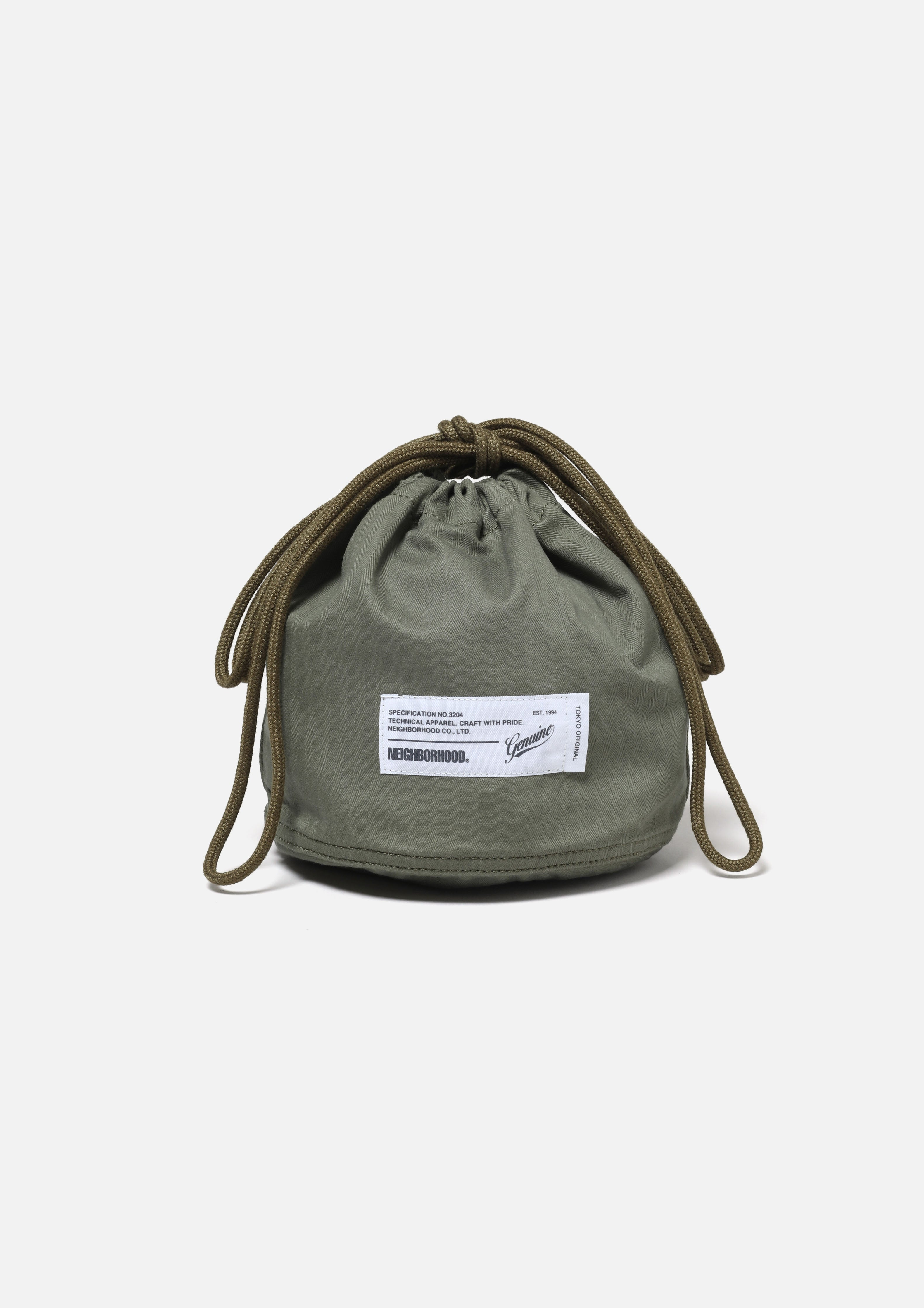 2026AW NEIGHBORHOOD HBT DRAWSTRING BAG 人字紋斜紋布 側背 水桶包 手拿包 現貨 262TQNH-CG03