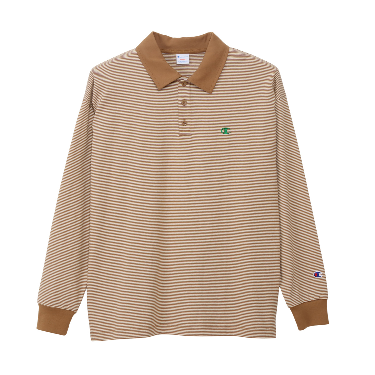 男款-CASUAL 長袖條紋POLO衫-淺棕色(C3-D403-855)