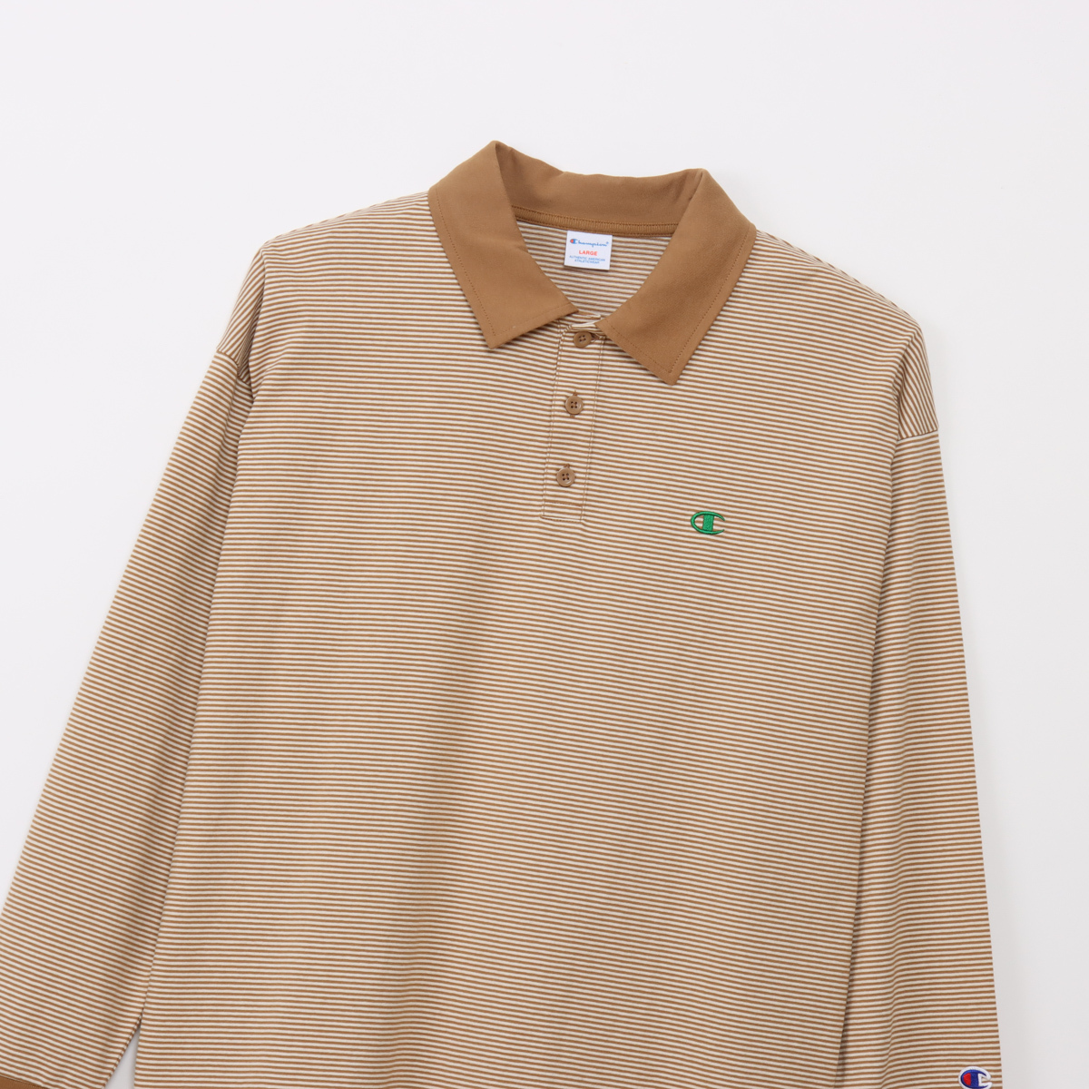 男款-CASUAL 長袖條紋POLO衫-淺棕色(C3-D403-855)