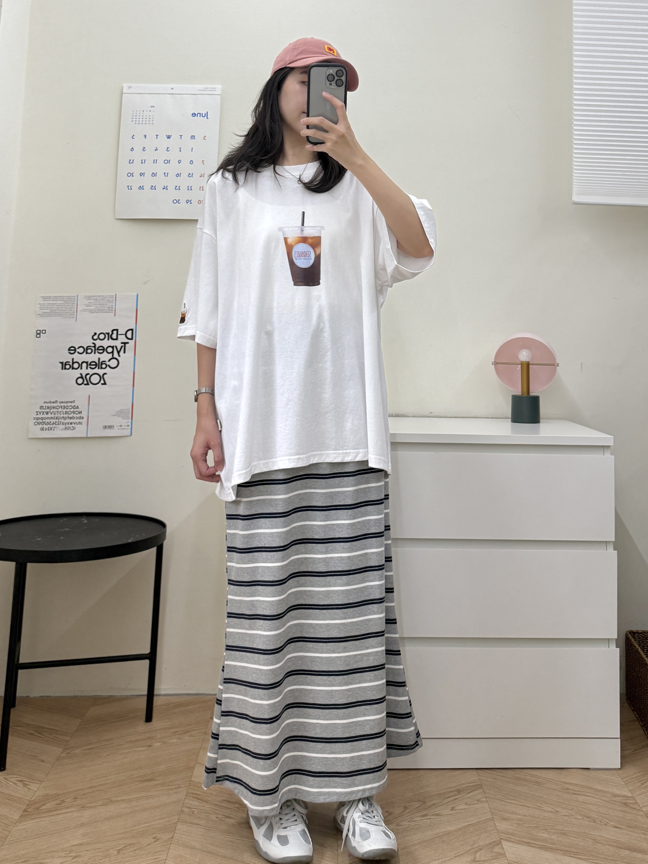 後開衩條紋棉裙