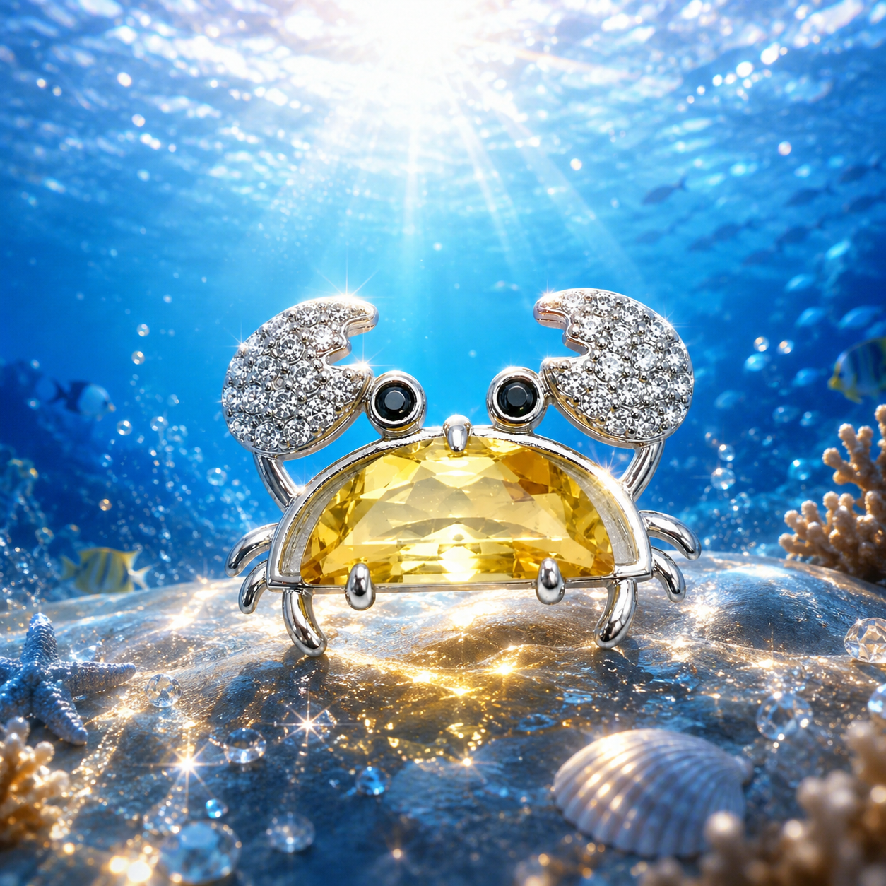 小螃蟹造型水晶吊墜