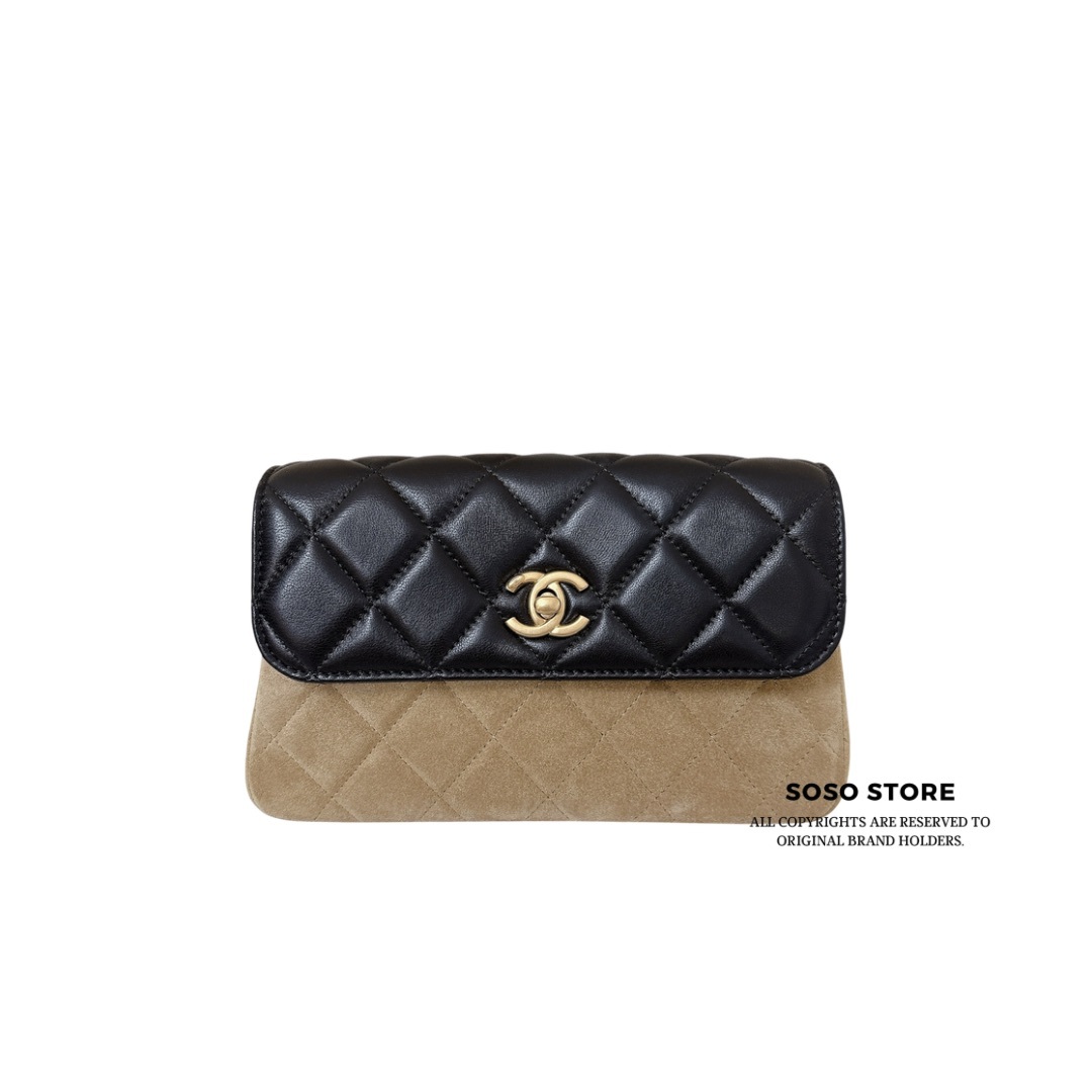 Chanel 25A Mini Flap Bag - Black and Beige / GHW