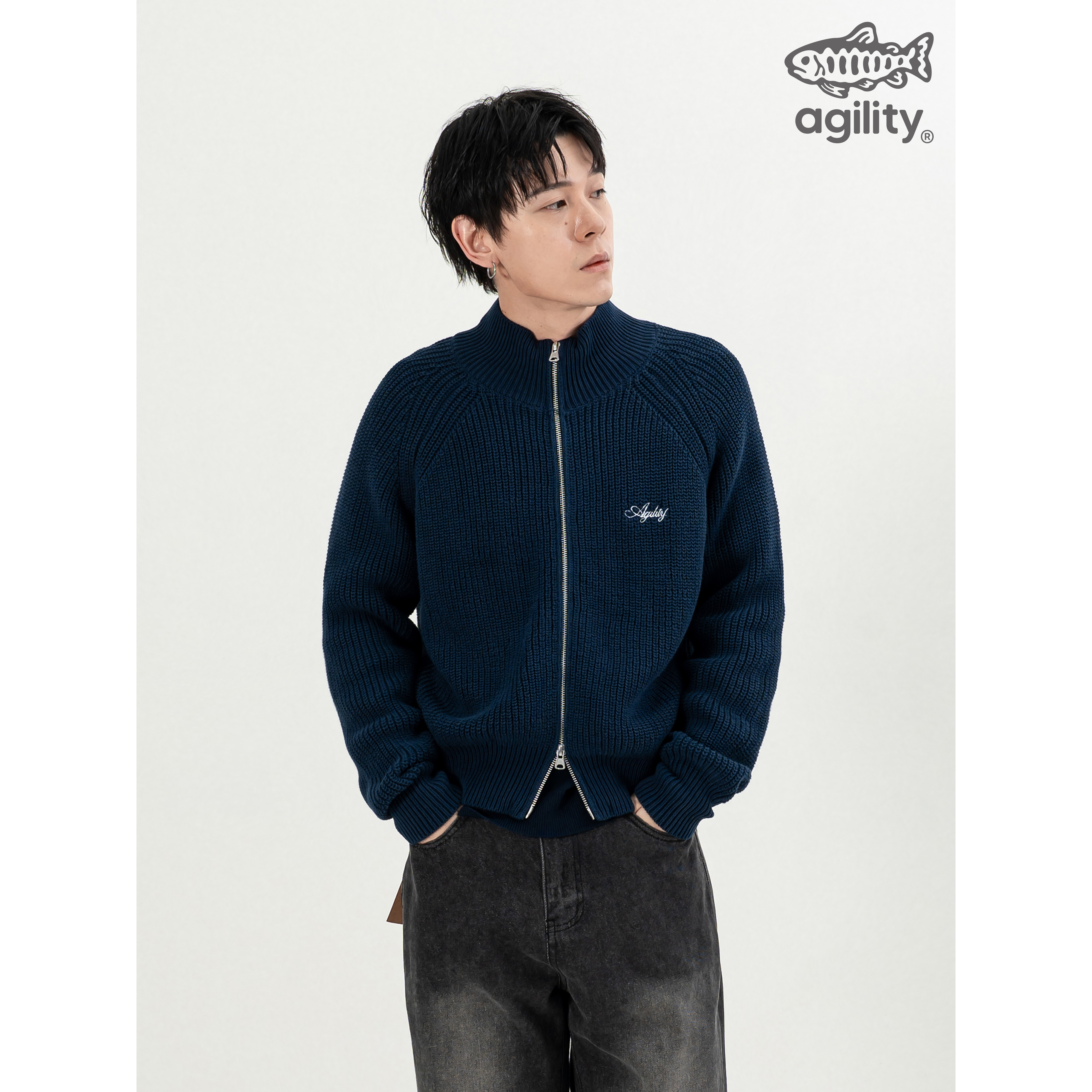 AGILITY Rib Knit Zip Jacket 針織羅紋 立領外套 [KN9]