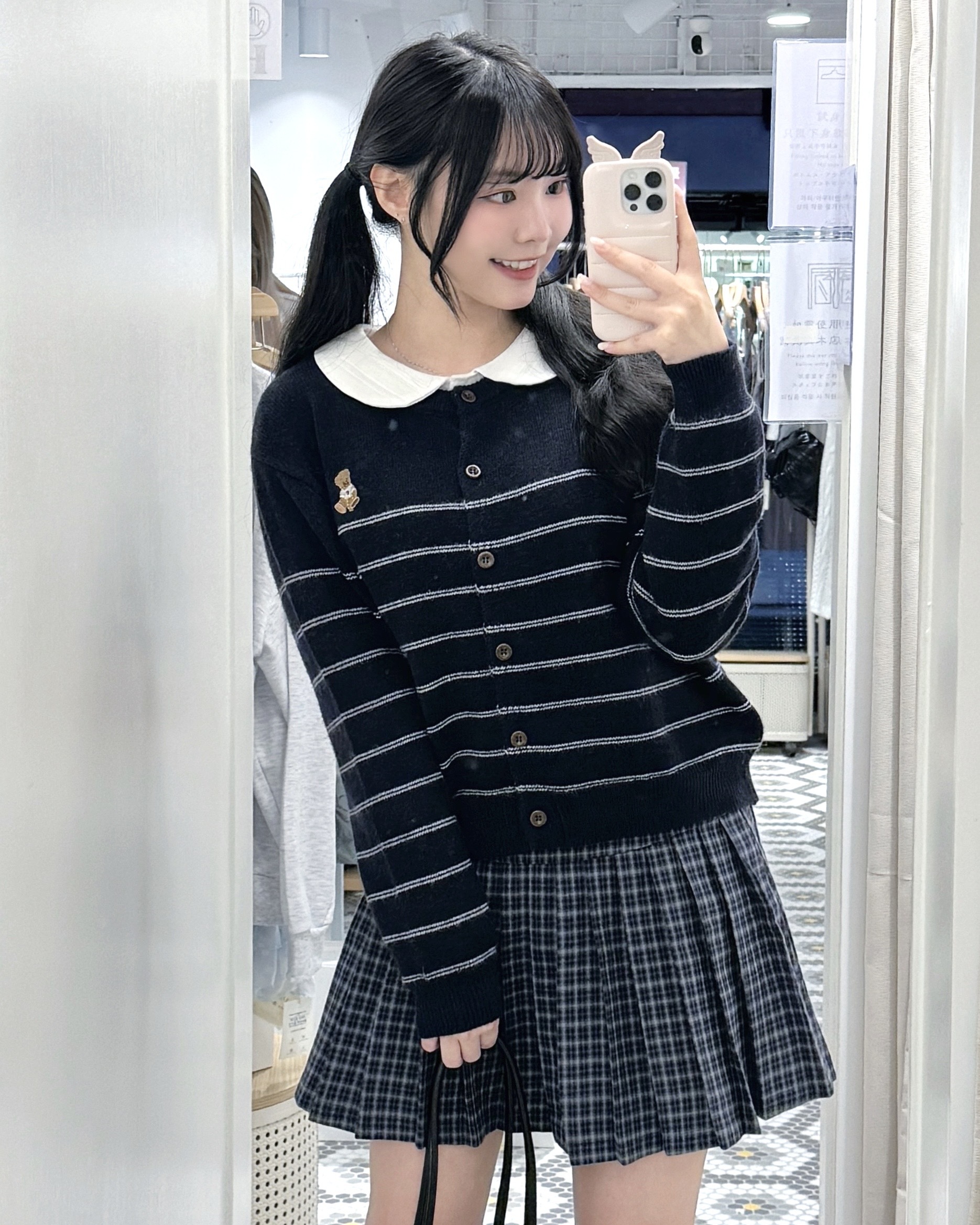 JK0464｜QQ啤啤熊藍色系橫間針織外套⸝⸝ ˖⁺𓈒🧸ྀི⸝ ˖