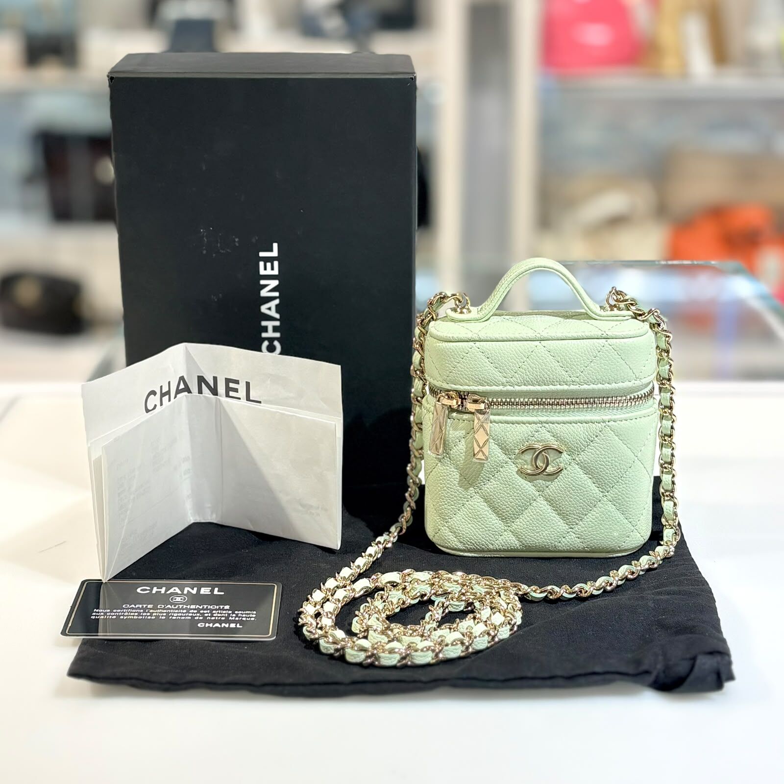 全新CHANEL小廢包/煙袋 AP2503 薄荷綠牛皮淡金扣  #BRAND NEW #香榭站正品