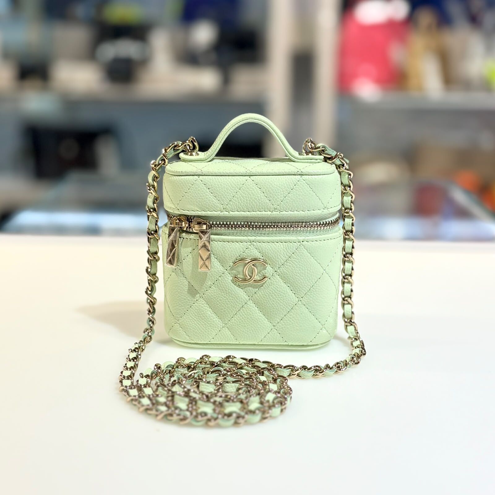 全新CHANEL小廢包/煙袋 AP2503 薄荷綠牛皮淡金扣  #BRAND NEW #香榭站正品