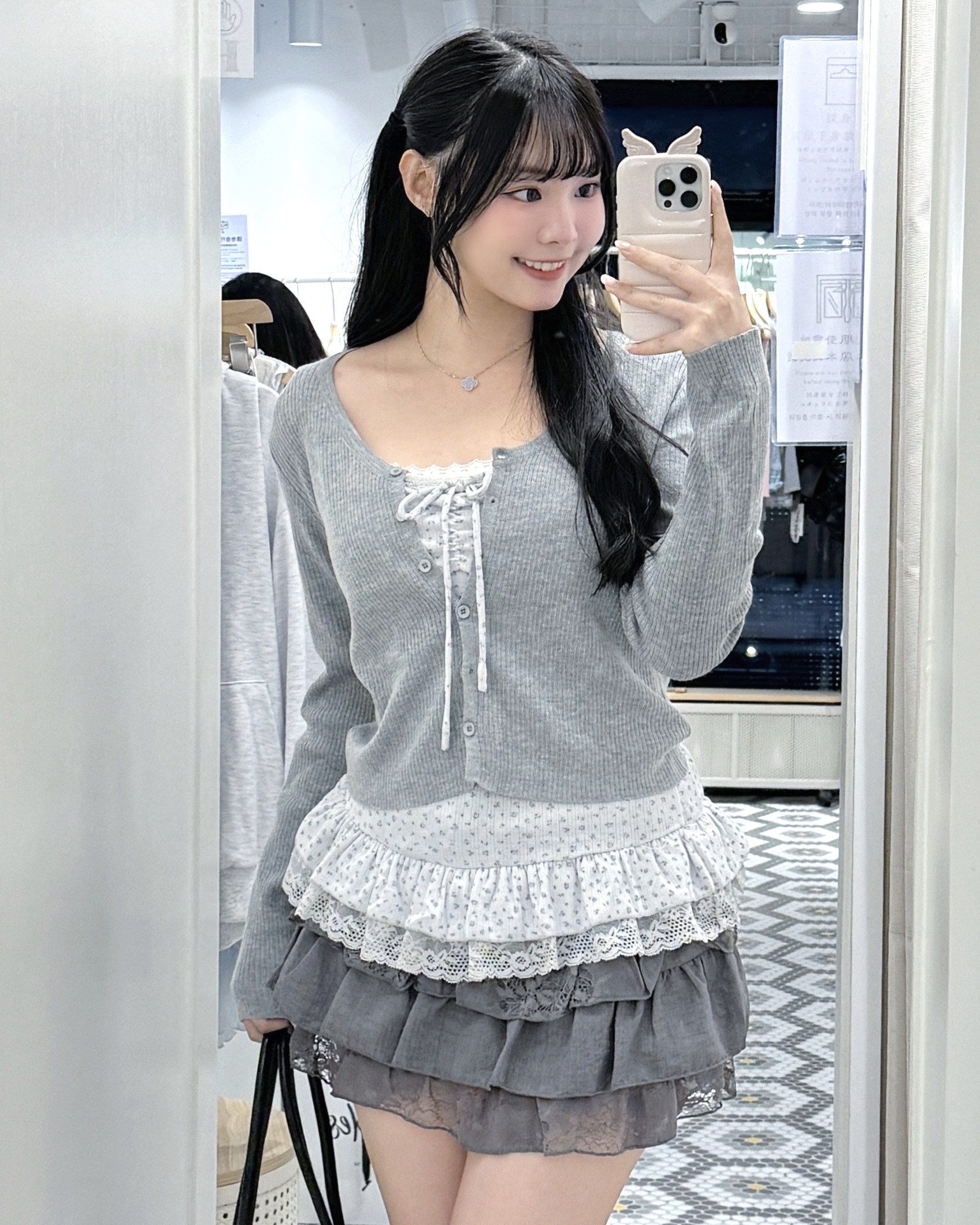 S0271｜清新少女碎花層次蕾絲吊帶上衣連針織外套SET⚘.⋆˚࿔