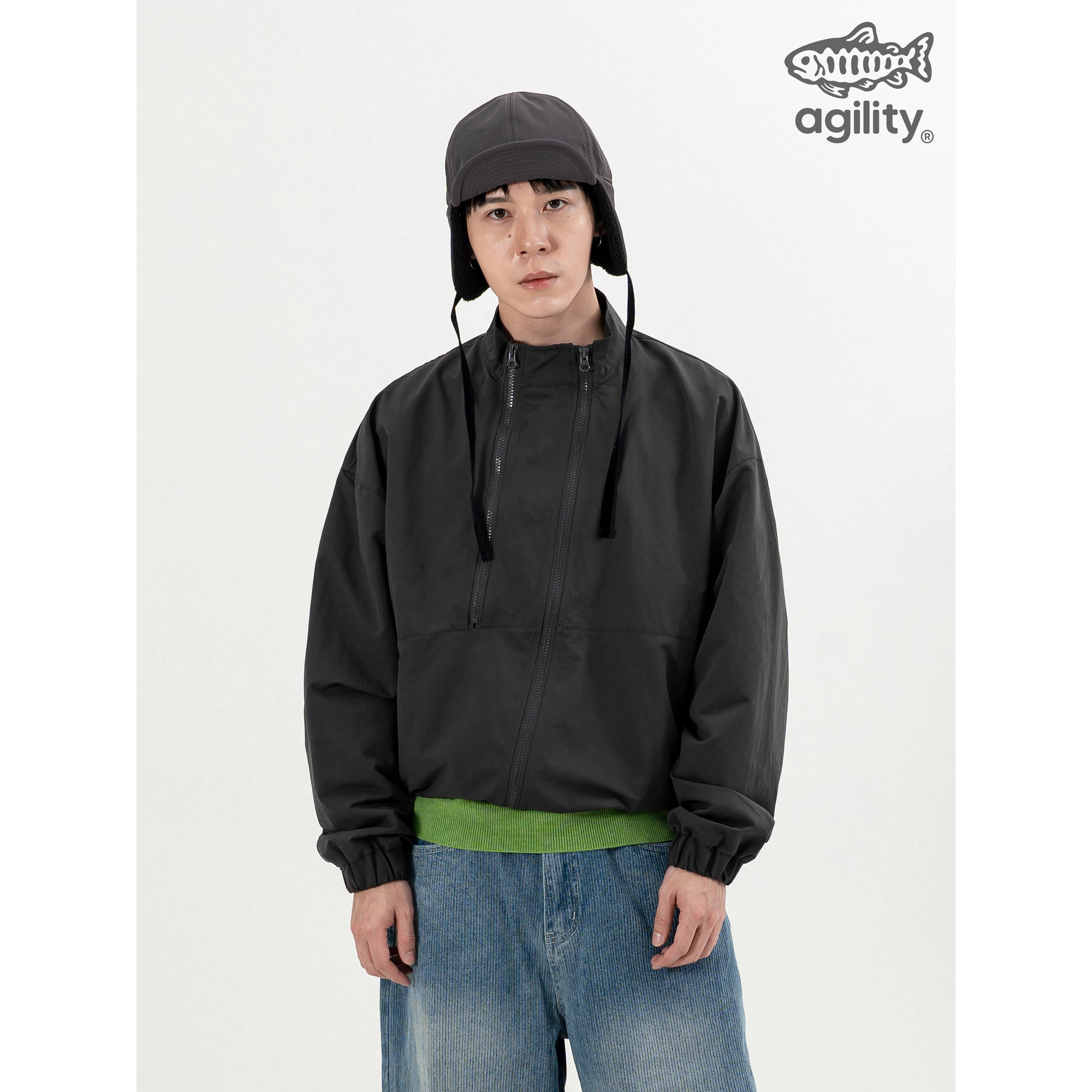 AGILITY Asymmetric Double Zip Jacket 斜拉鍊 短版 尼龍外套 [NJ85]