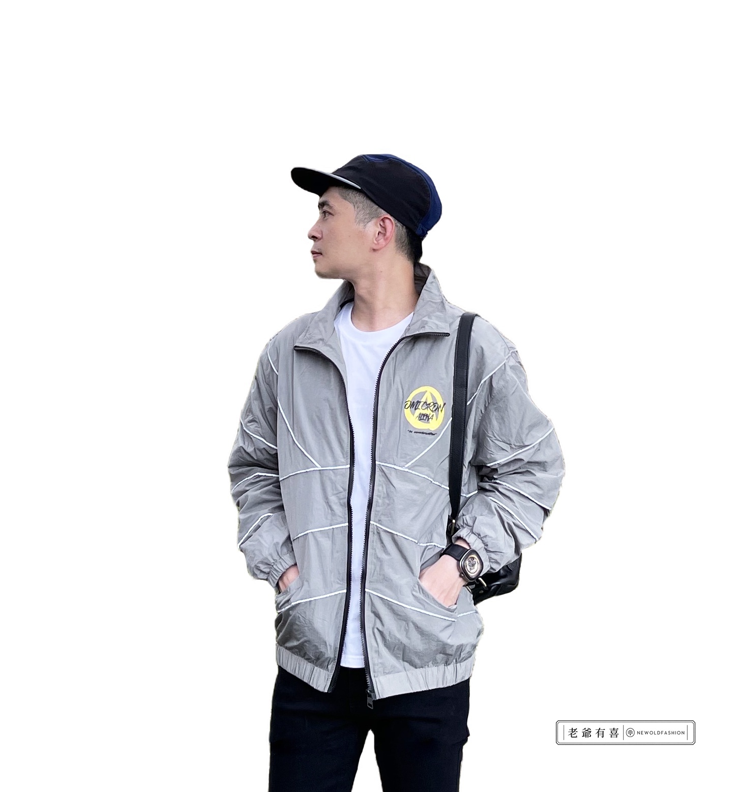 A跳色反光條立領防風外套－灰｜NEWOLDFASHION 老爺有喜 (NOF2109A203)