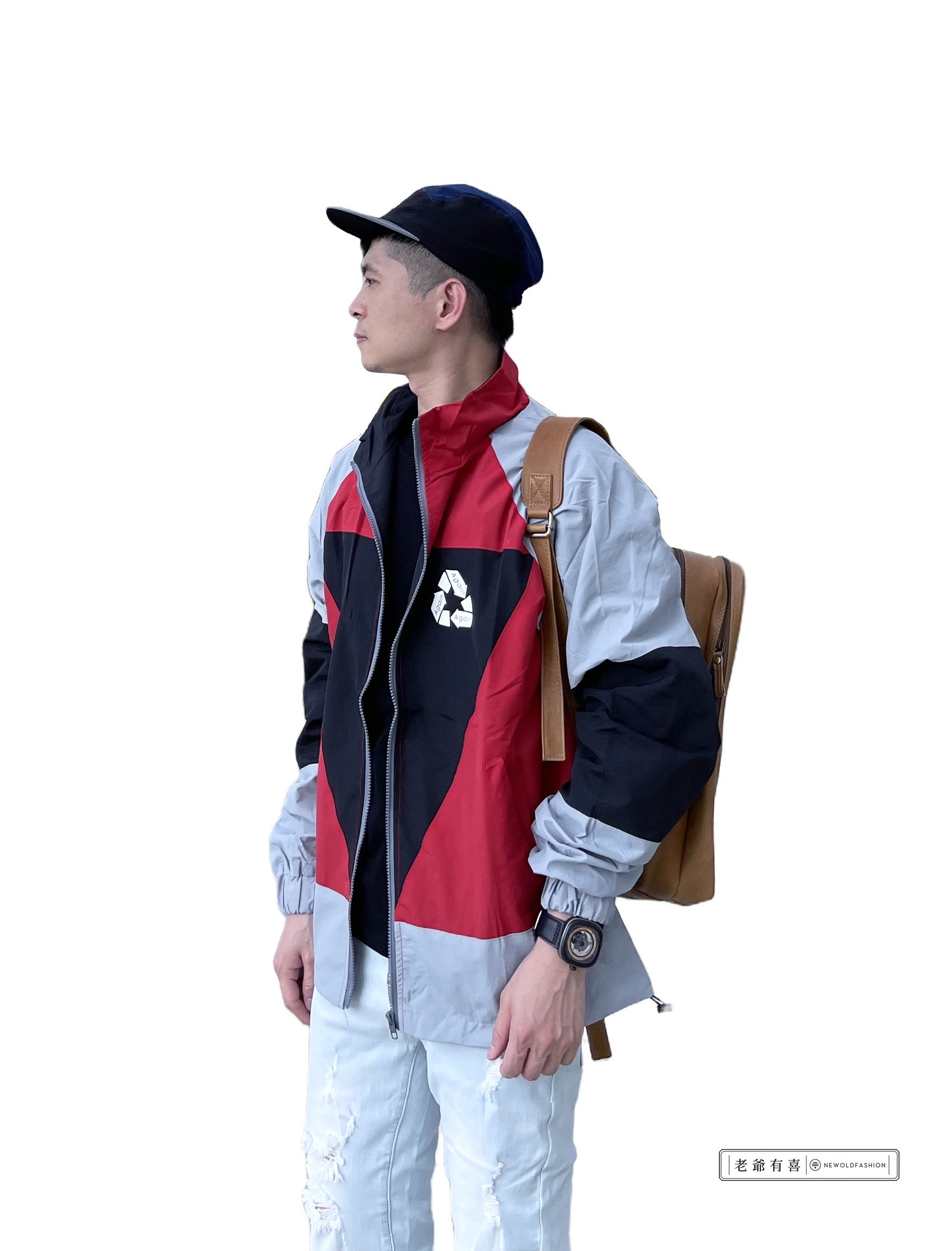 『新品上市』三角撞色拼接立領防風外套(NOF2109A105)-紅