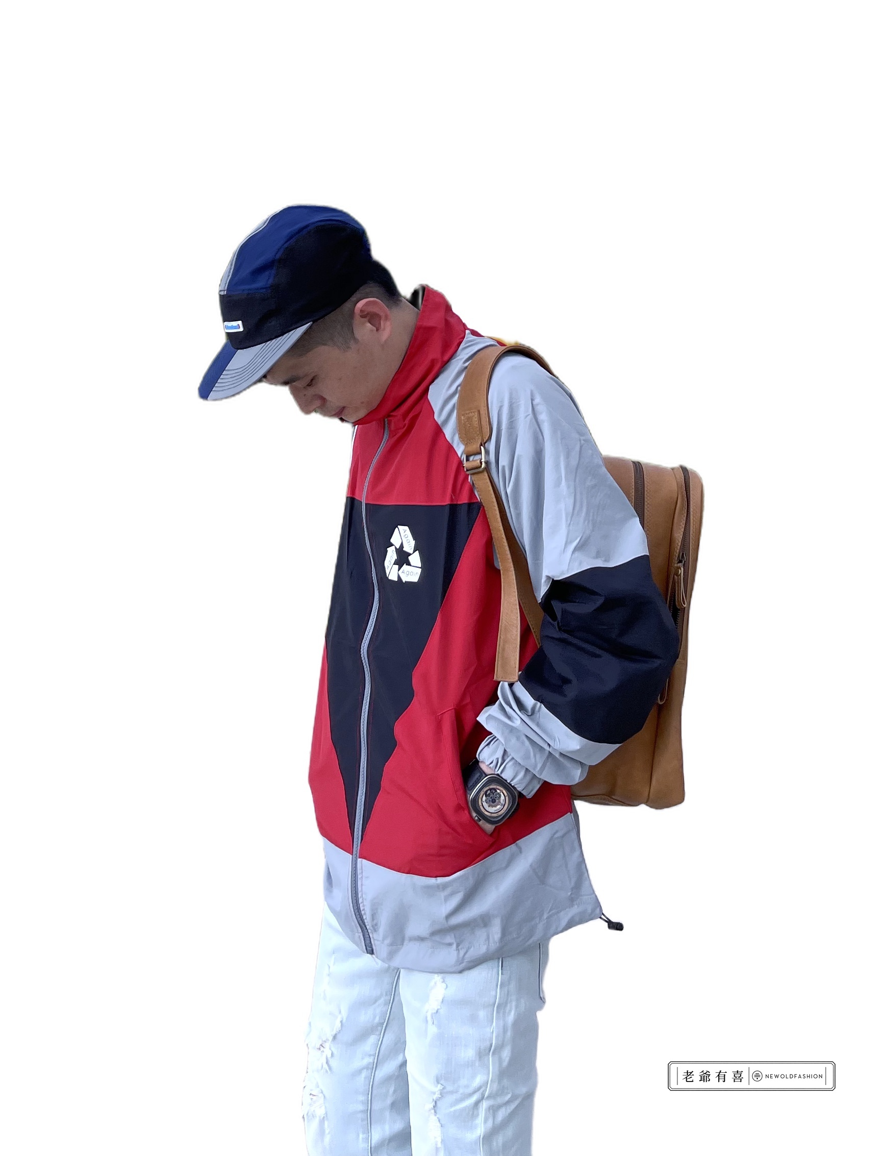 三角撞色拼接立領防風外套－紅｜NEWOLDFASHION 老爺有喜 (NOF2109A105)