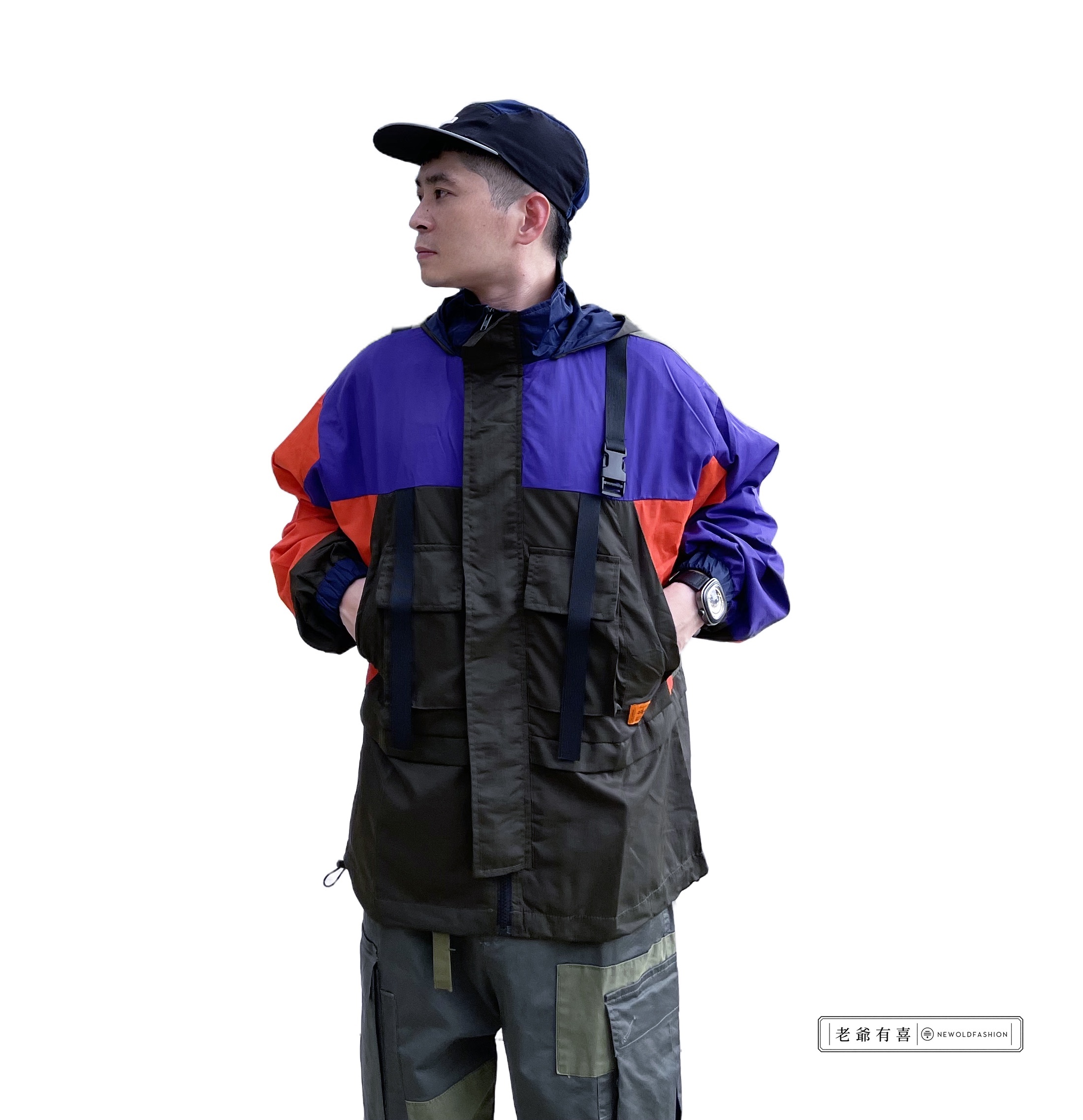 『新品上市』多色拼接扣環連帽防風外套(NOF2109A112)-紫