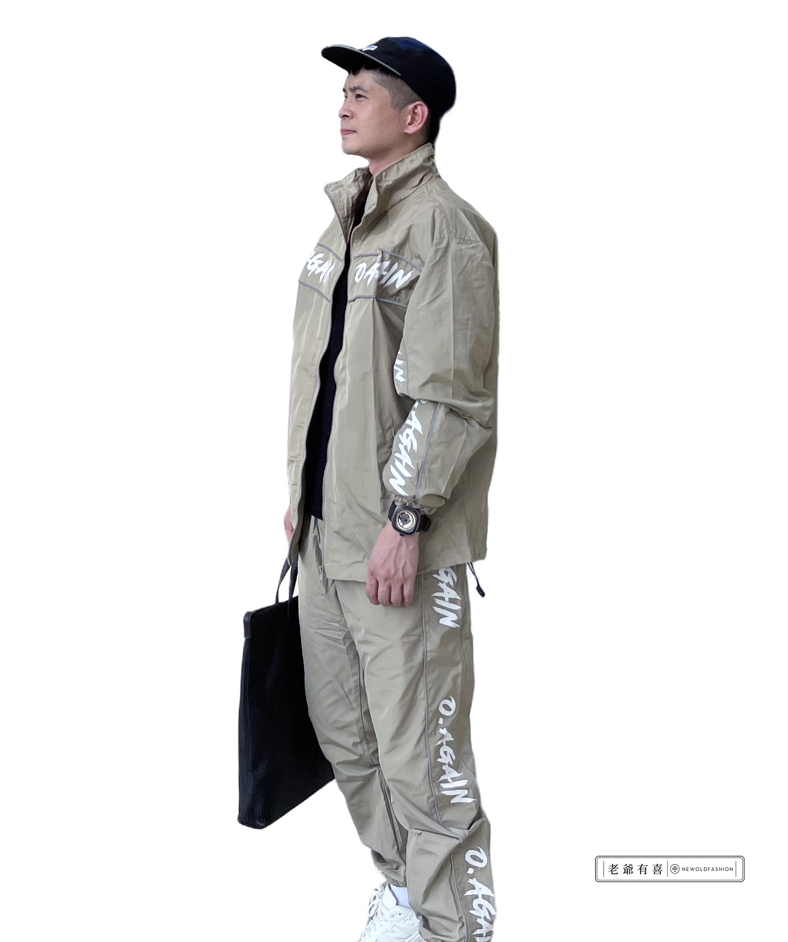 Again反光條立領防風外套－卡其｜NEWOLDFASHION 老爺有喜