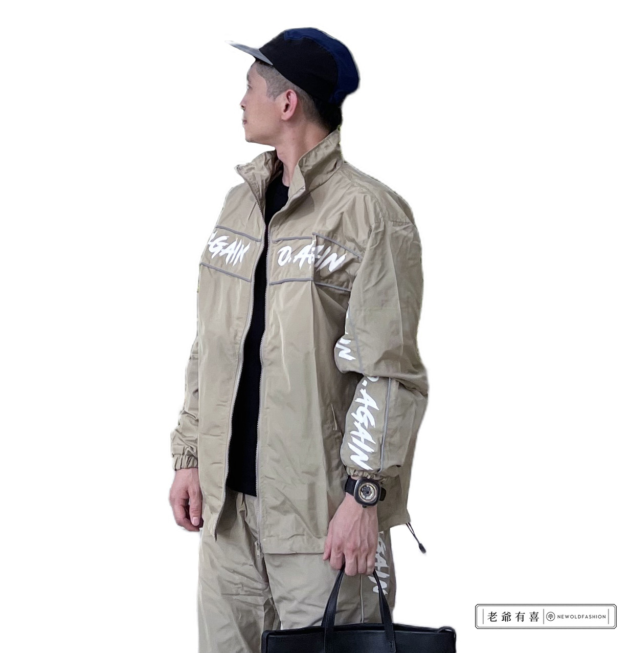 『新品上市』Again反光條立領防風外套-卡其