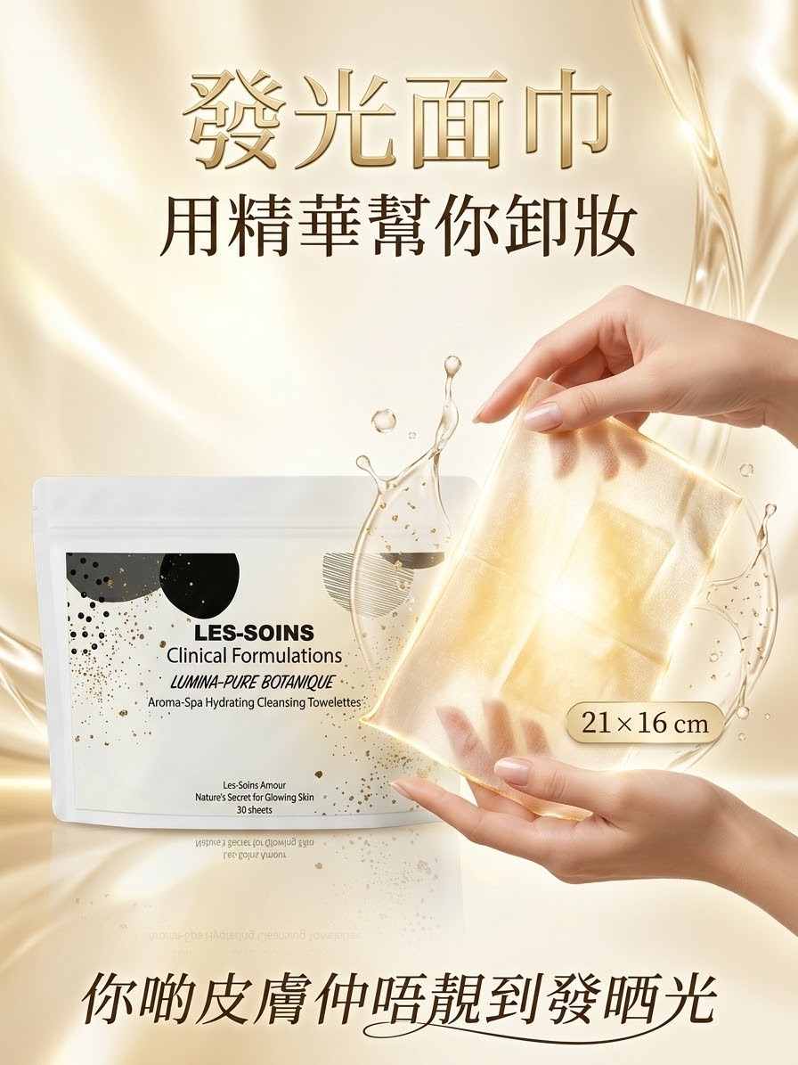 （發光面巾） 💎Les-Soins Amour 奢養水光香氛一抹發光卸妝卸防曬巾 30片裝  T513 🌿✨