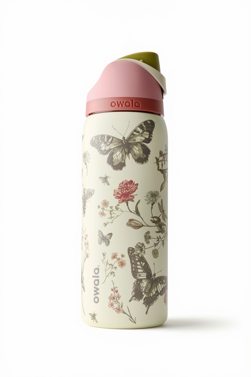 Owala FreeSip不鏽鋼水瓶32oz - 蝴蝶花卉Boho Butterfly限定版