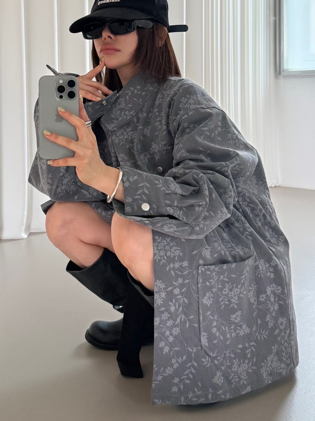 花紋單寧長版夾克