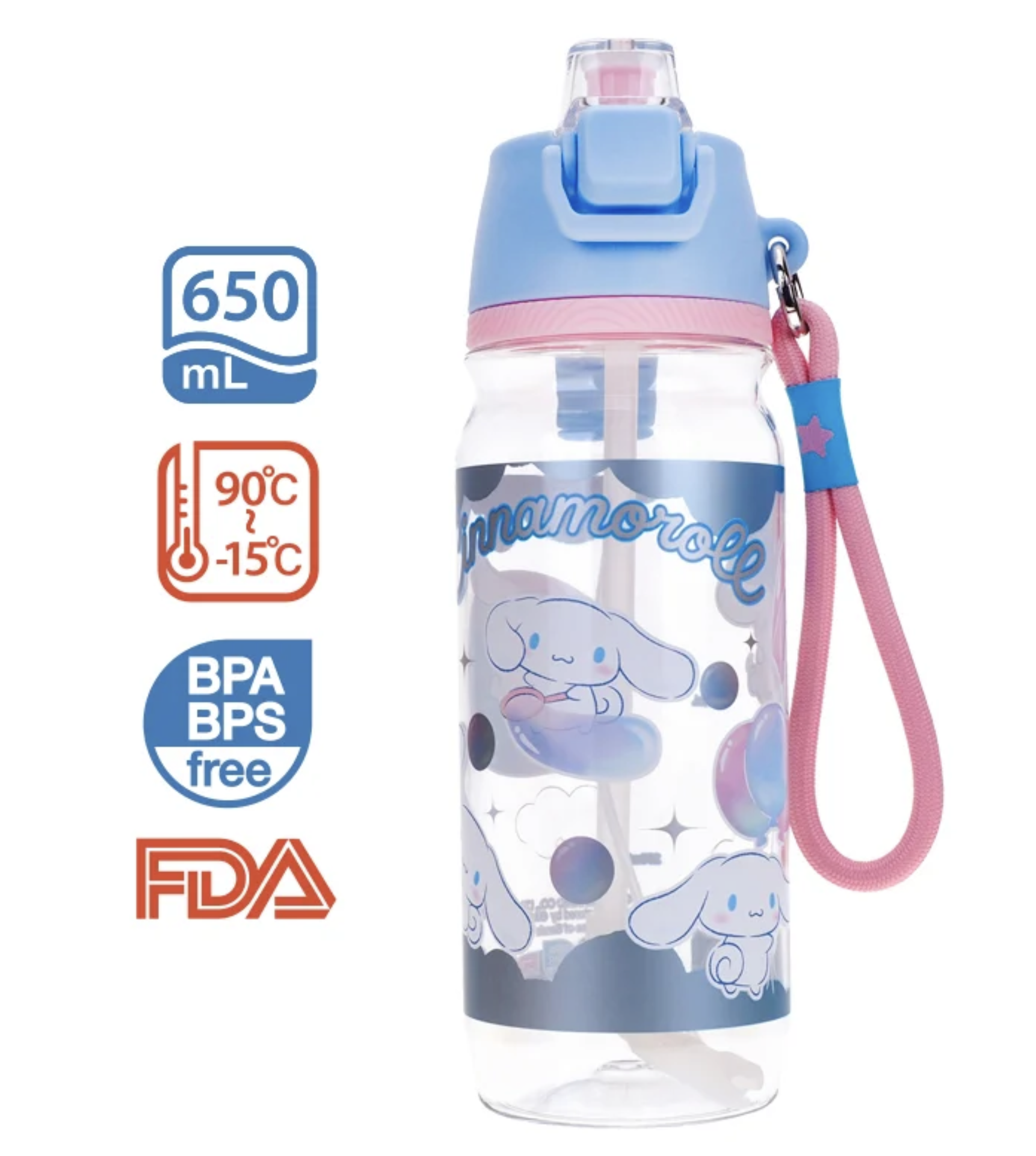 Cinnamoroll 650ml BPA BPS Free 噴霧啜飲二合一水樽膠水樽 9-8475-2