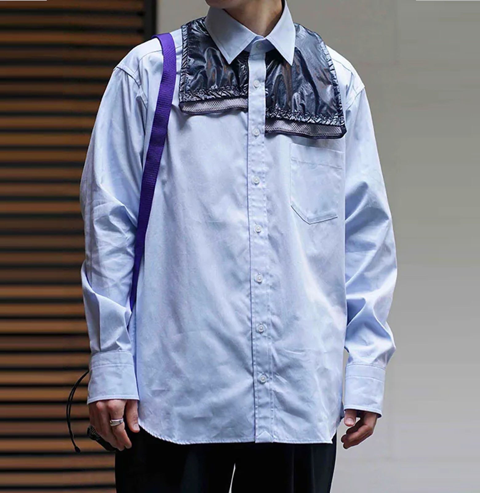 KOLOR JAPAN REGULAR NYLON COLLAR SHIRT L/S - BLUE PRE ORDER ITEM (預訂中)
