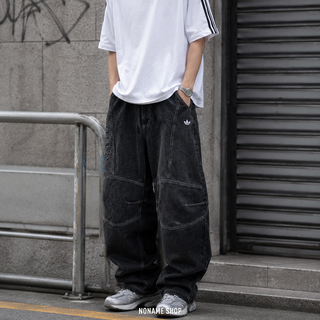 ADIDAS ORIGINALS RAC WASHED 寬鬆 水洗 彎刀 牛仔 長褲 水洗黑 (男款)
