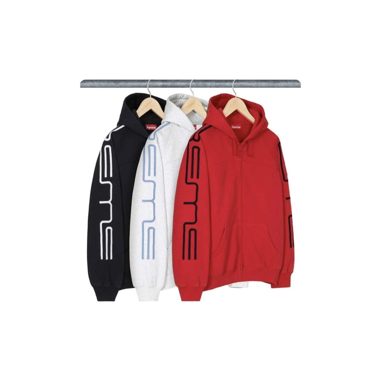 SUPREME CONNECT  ZIP UP HOODED SWEATSHIRT  電流 連接 字體 連帽外套 黑色/灰色/紅色-FW26SW45