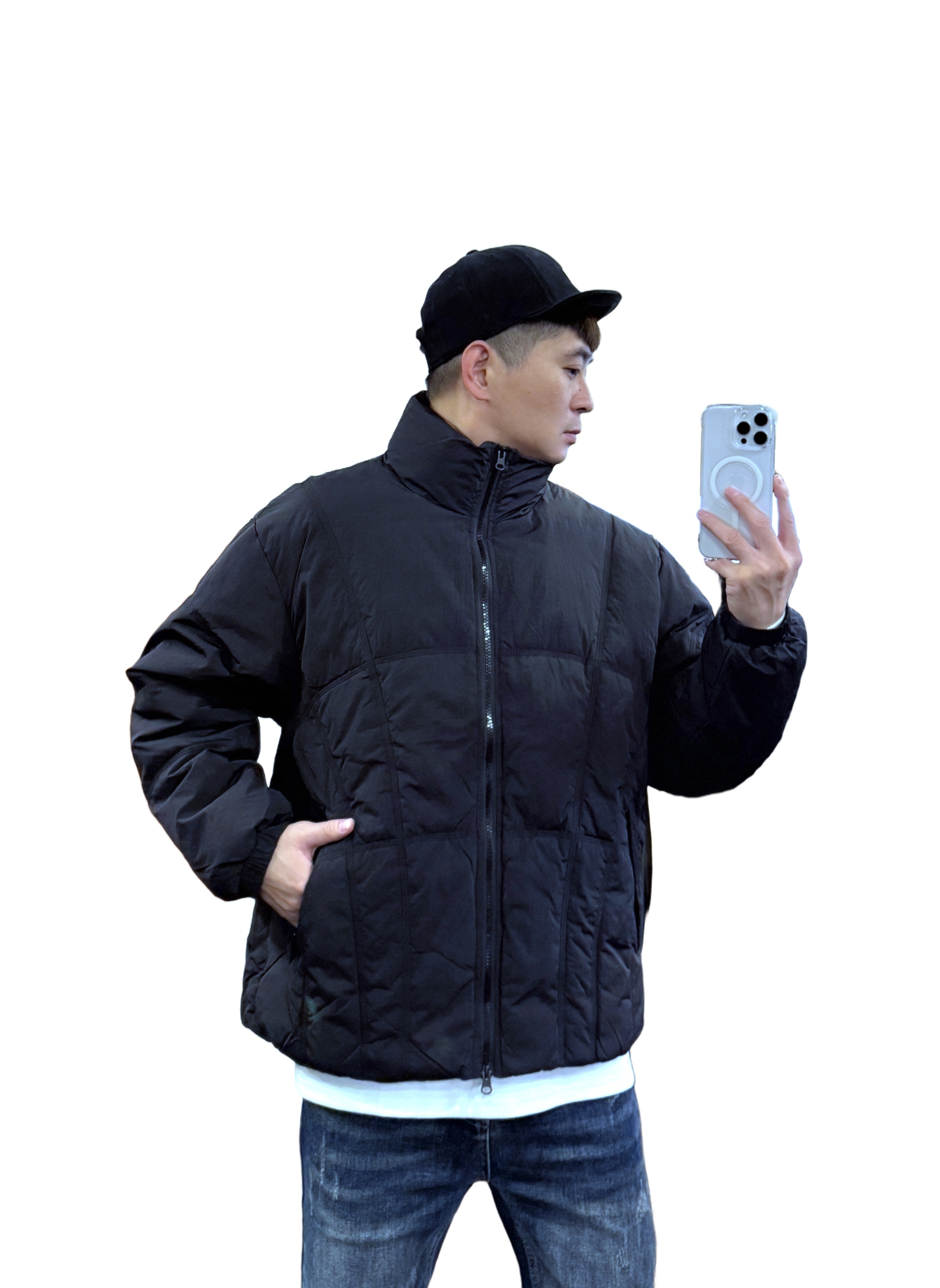 『新品上市』重磅簡約多線條羽絨外套(NOF25103385)-黑