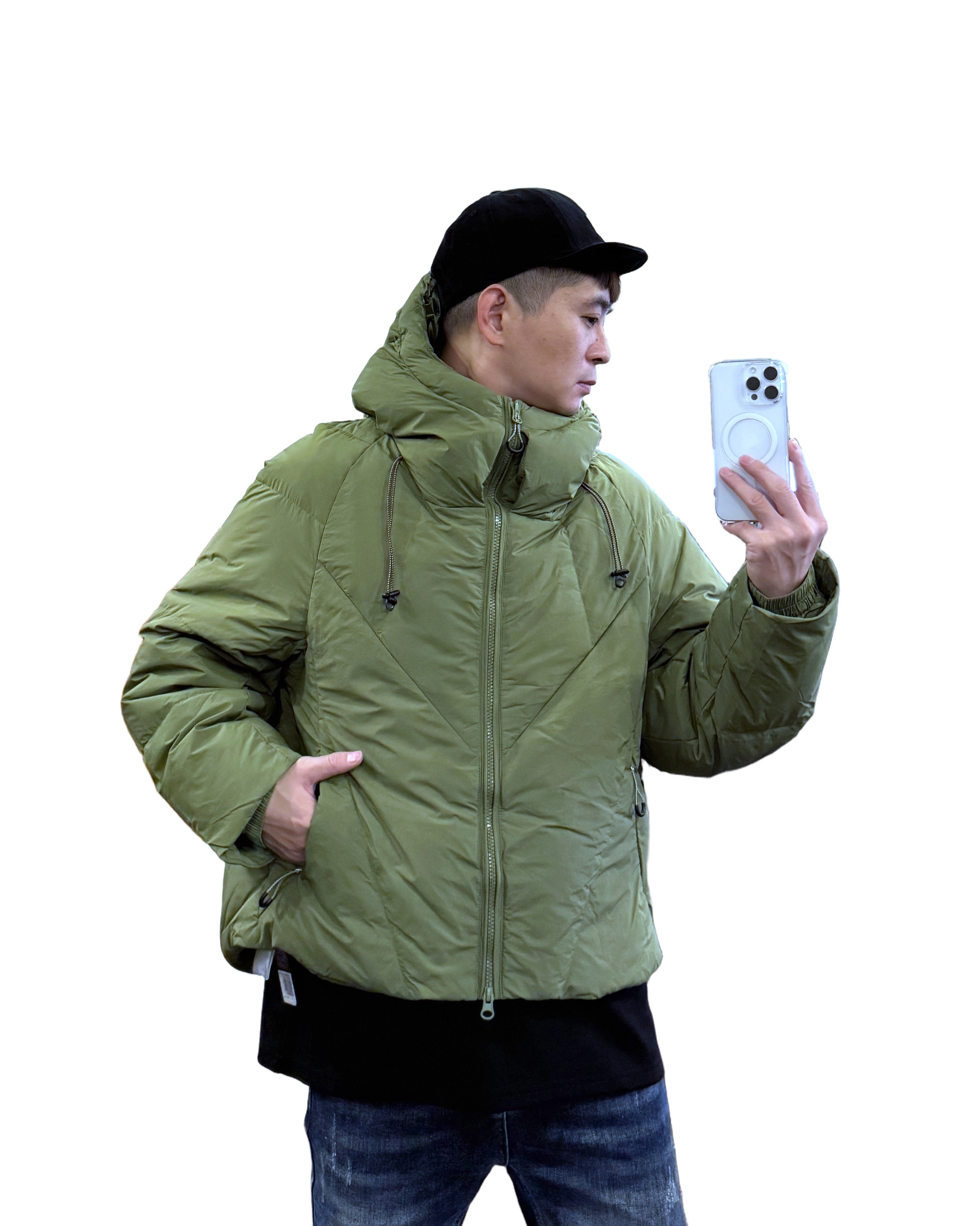 『新品上市』重磅菱線素面撞色連帽羽絨外套(NOF25106603)-綠