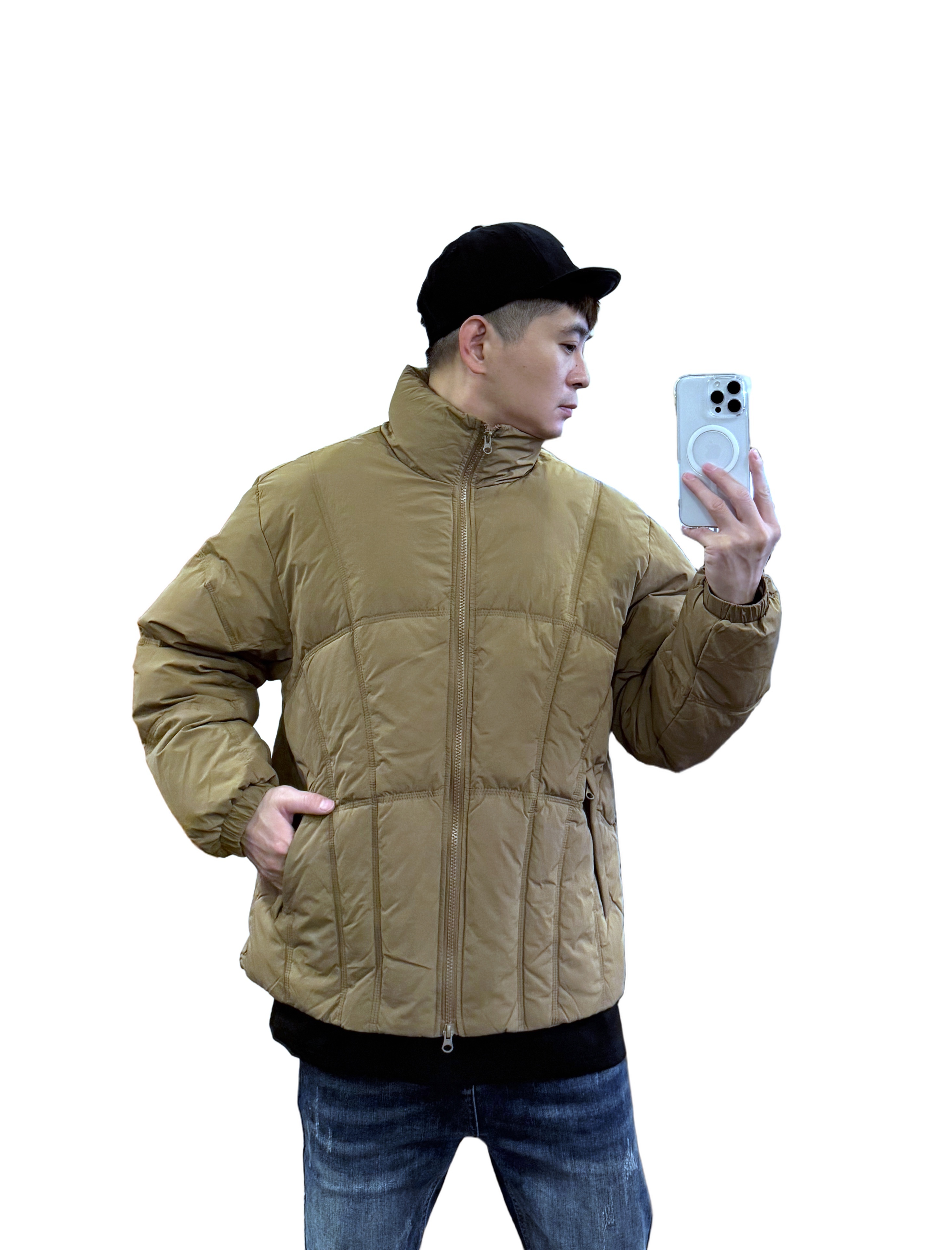 『新品上市』重磅簡約多線條羽絨外套(NOF25103385)-咖