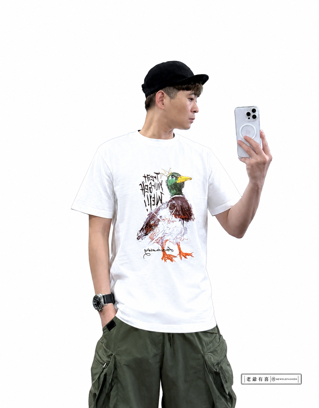 『新品上市』重磅素描皇冠鴨短T(NOF25038179)-白