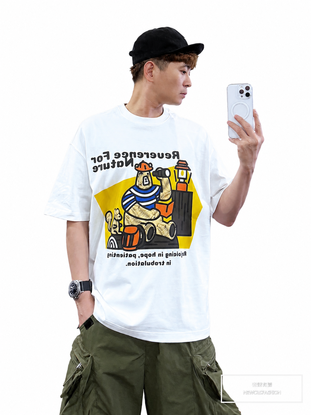 『新品上市』重磅探險帽子熊短T(NOF25038137)-白