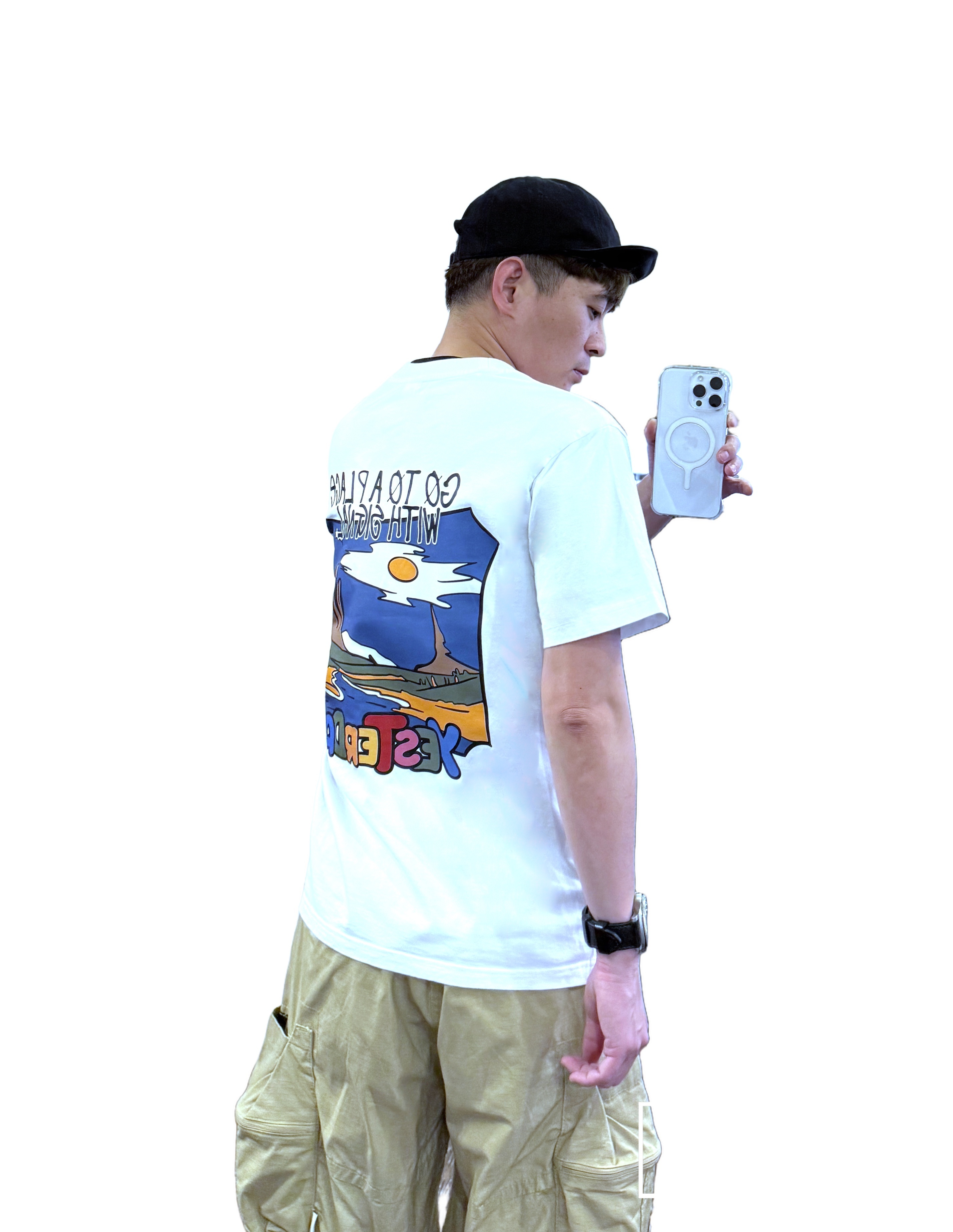 『新品上市』重磅彩色風景短T(NOF25038193)-白