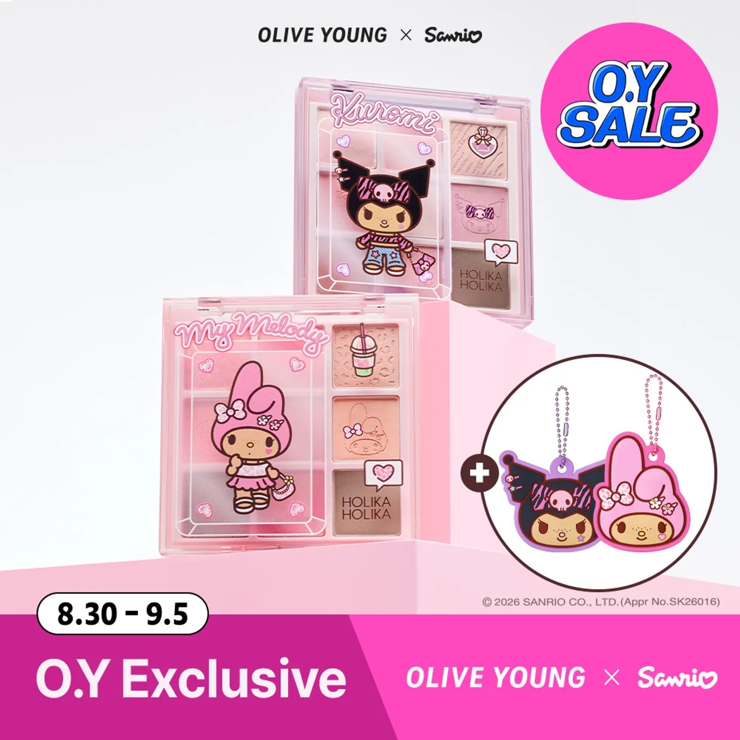 《kuromi現貨/Olive young連線》Holika Holika x melody kuromi My Fave Mood Eye Palette set+ mirror keyring