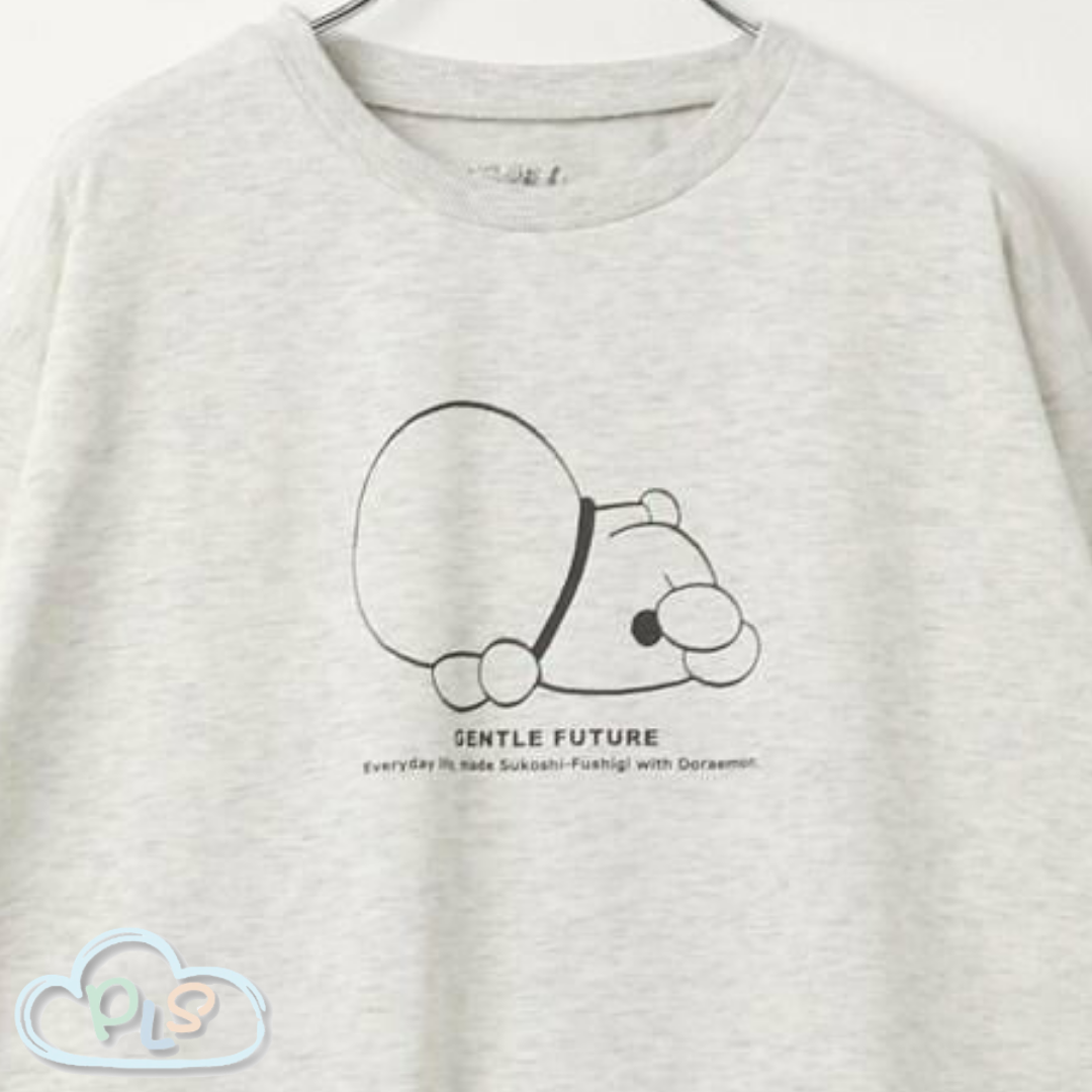 現貨 2pc Set 男女同款休閒套裝（GENTLE FUTURE） 多啦A夢 Global Work 淺麻灰色 #22975-1