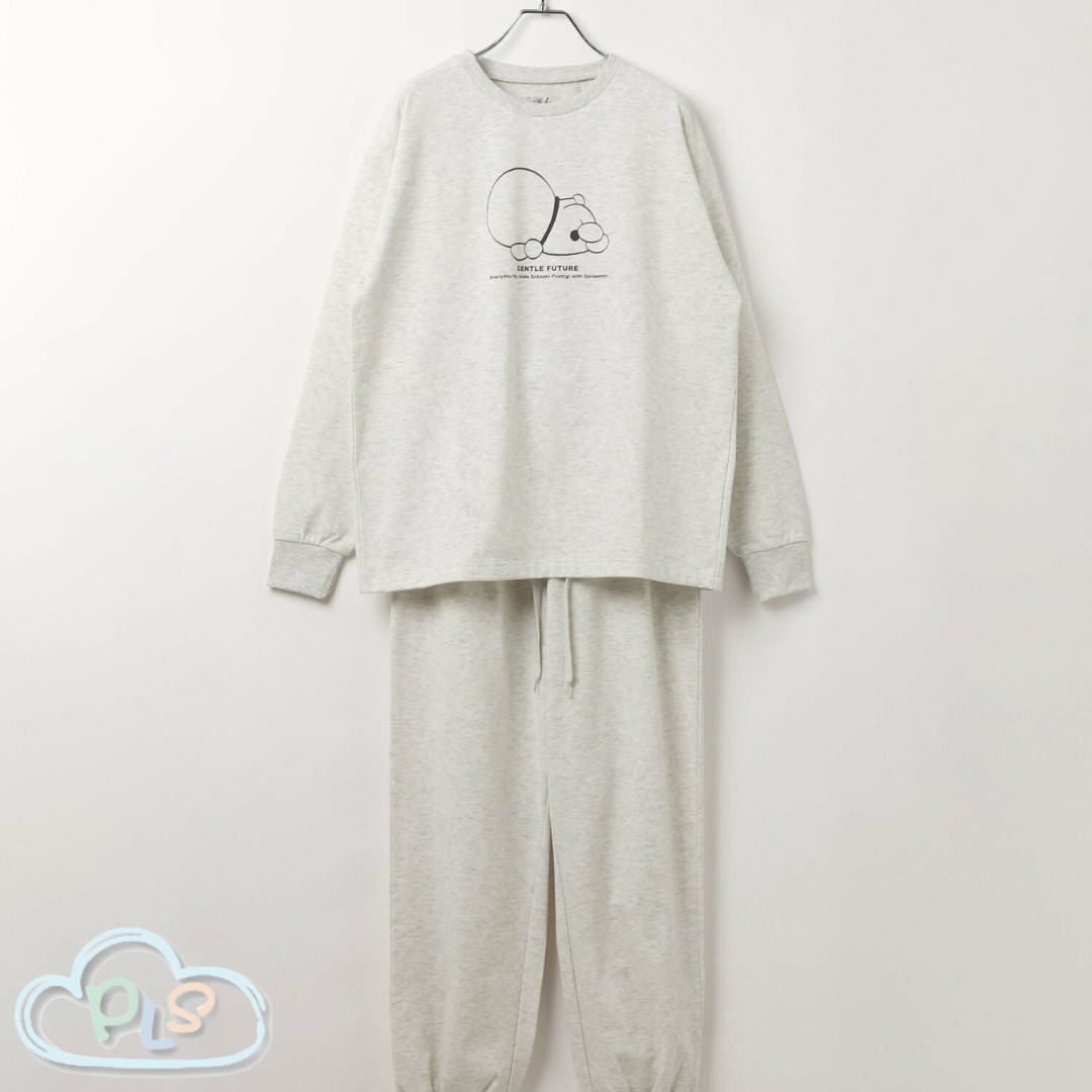 現貨 2pc Set 男女同款休閒套裝（GENTLE FUTURE） 多啦A夢 Global Work 淺麻灰色 #22975-1