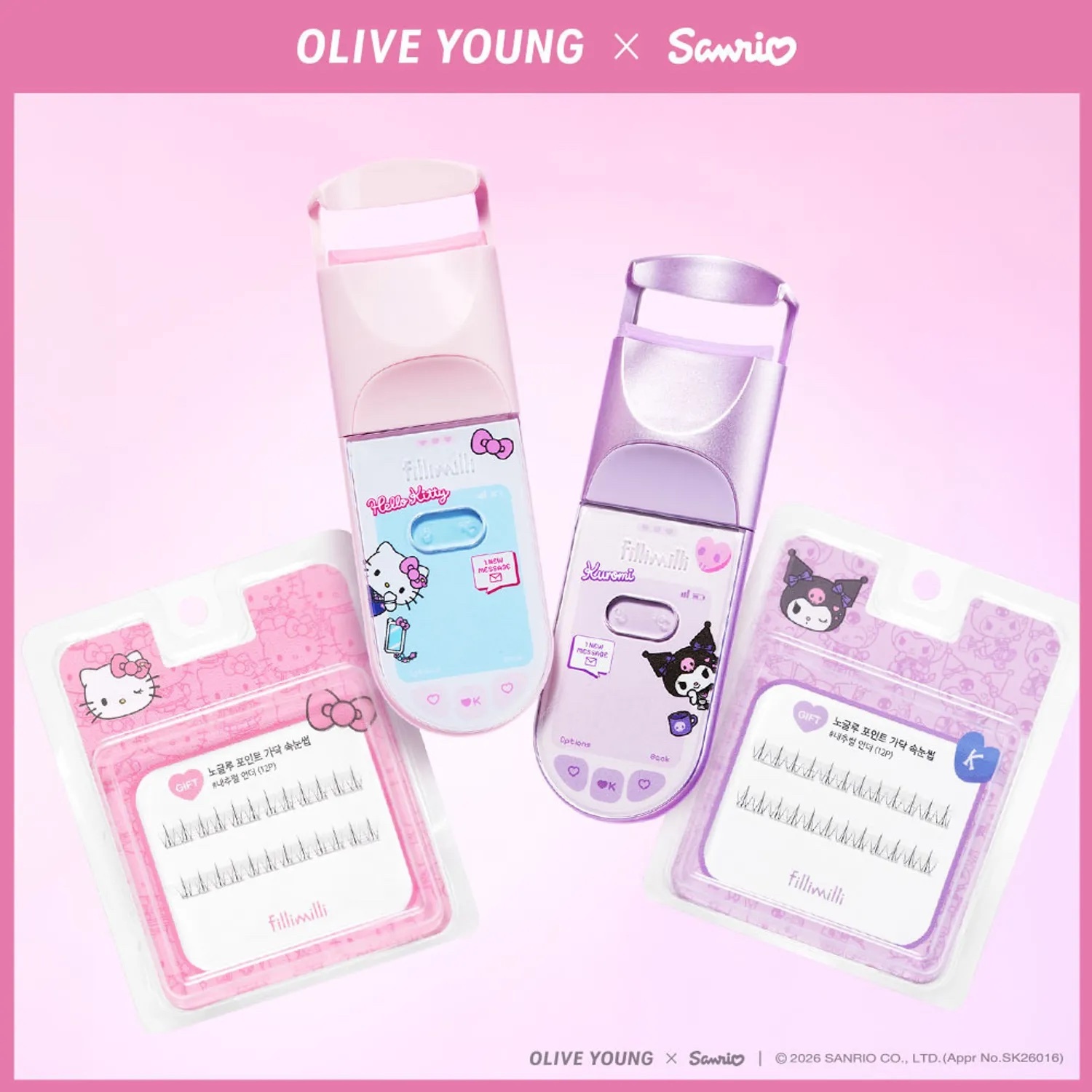 《kitty現貨/Olive Young連線》Fillimilli x Sanrio heating eyelash curler usb type+point under lash 12p