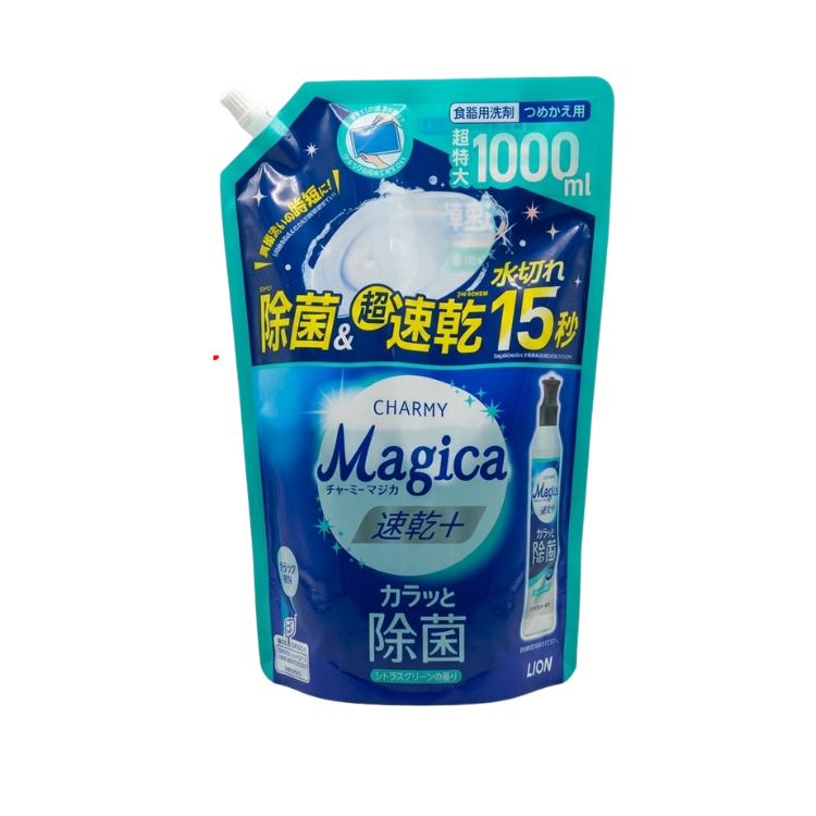 日本 LION 獅王 Magica 速乾加強除菌洗潔精 柑橘綠香 補充裝 1000ml