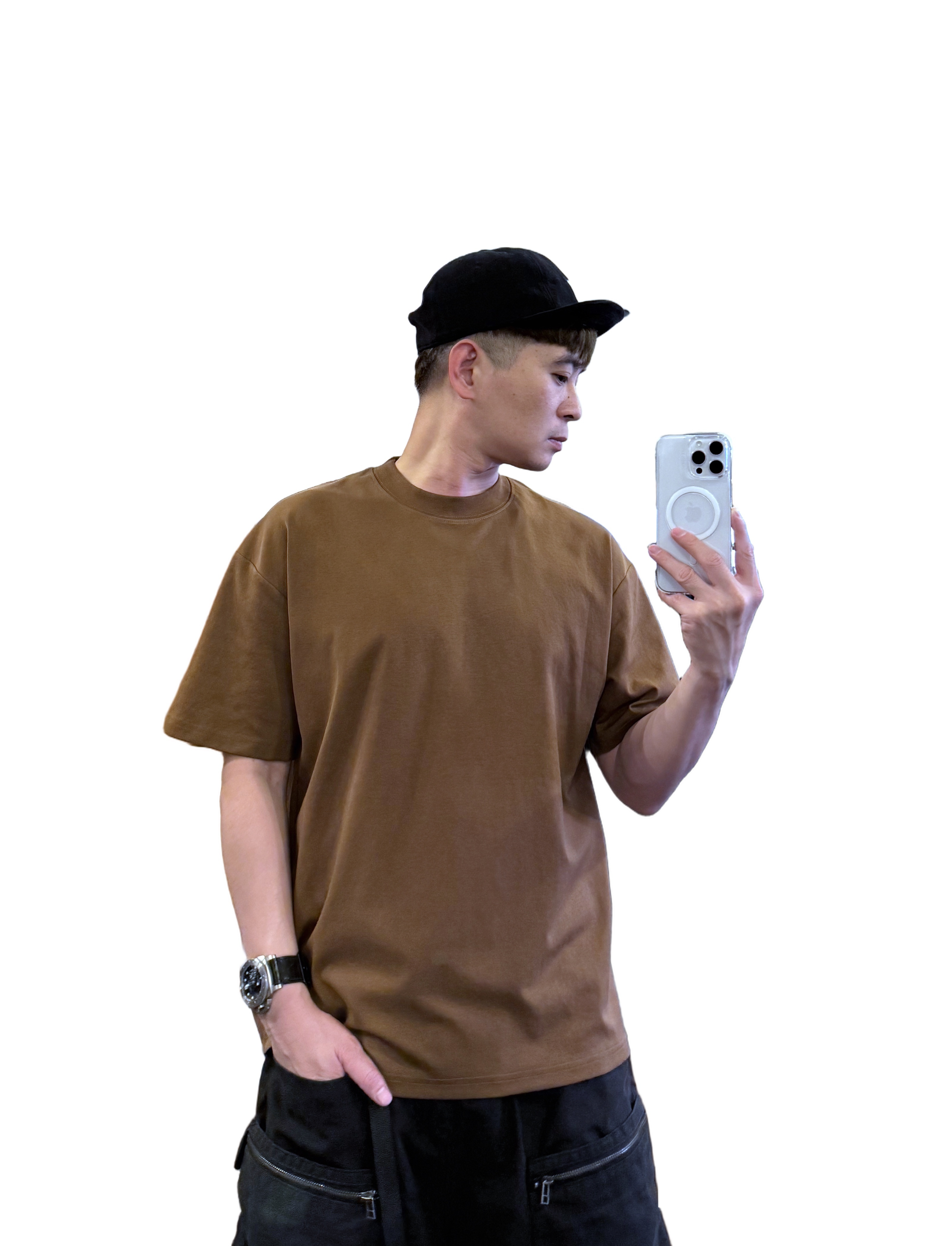 『新品上市』重磅簡約純色素面短T(NOF2503N5037)-咖