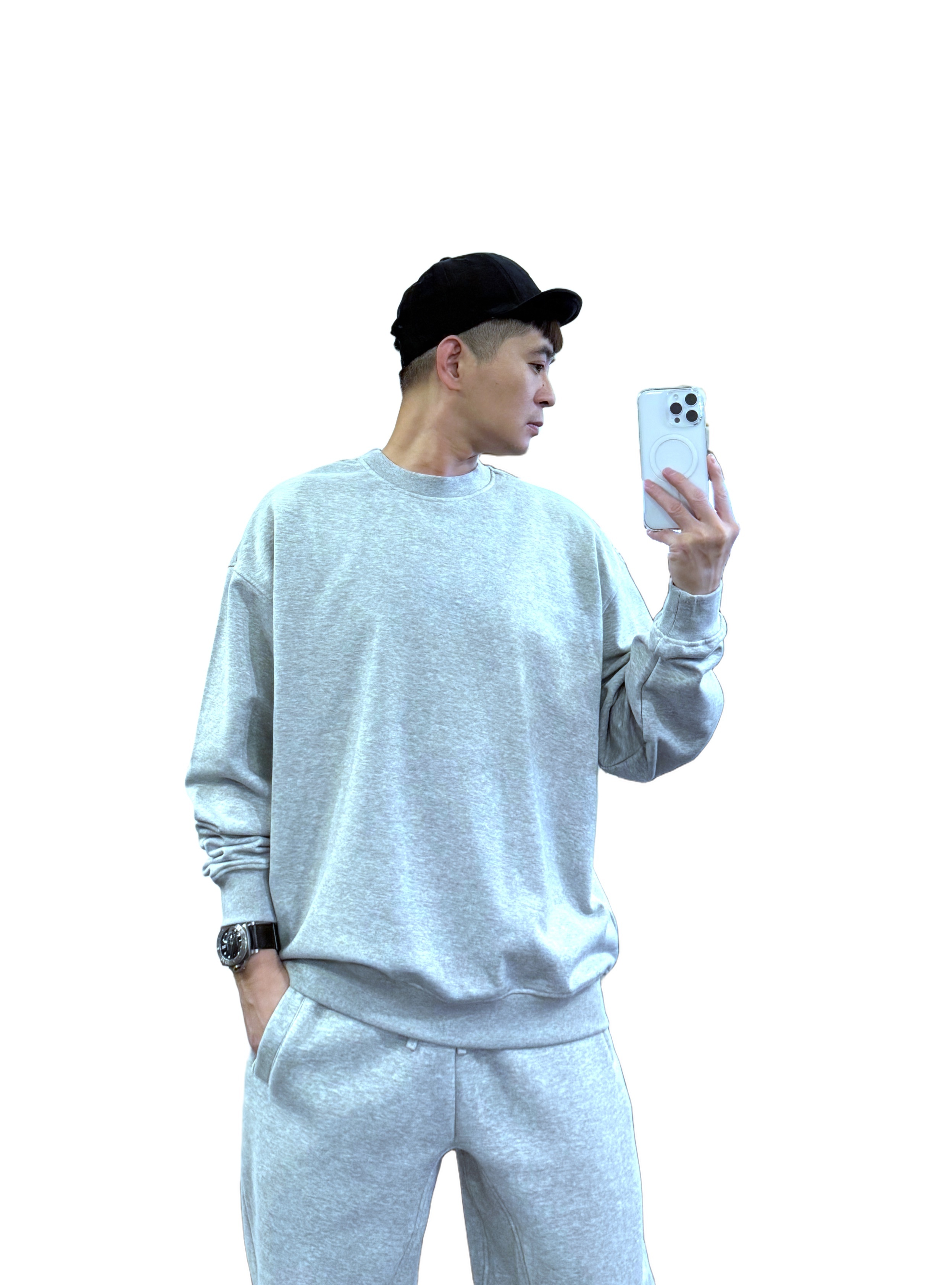 『新品上市』重磅原色素面圓領大學T(NOF2510W0175)-灰
