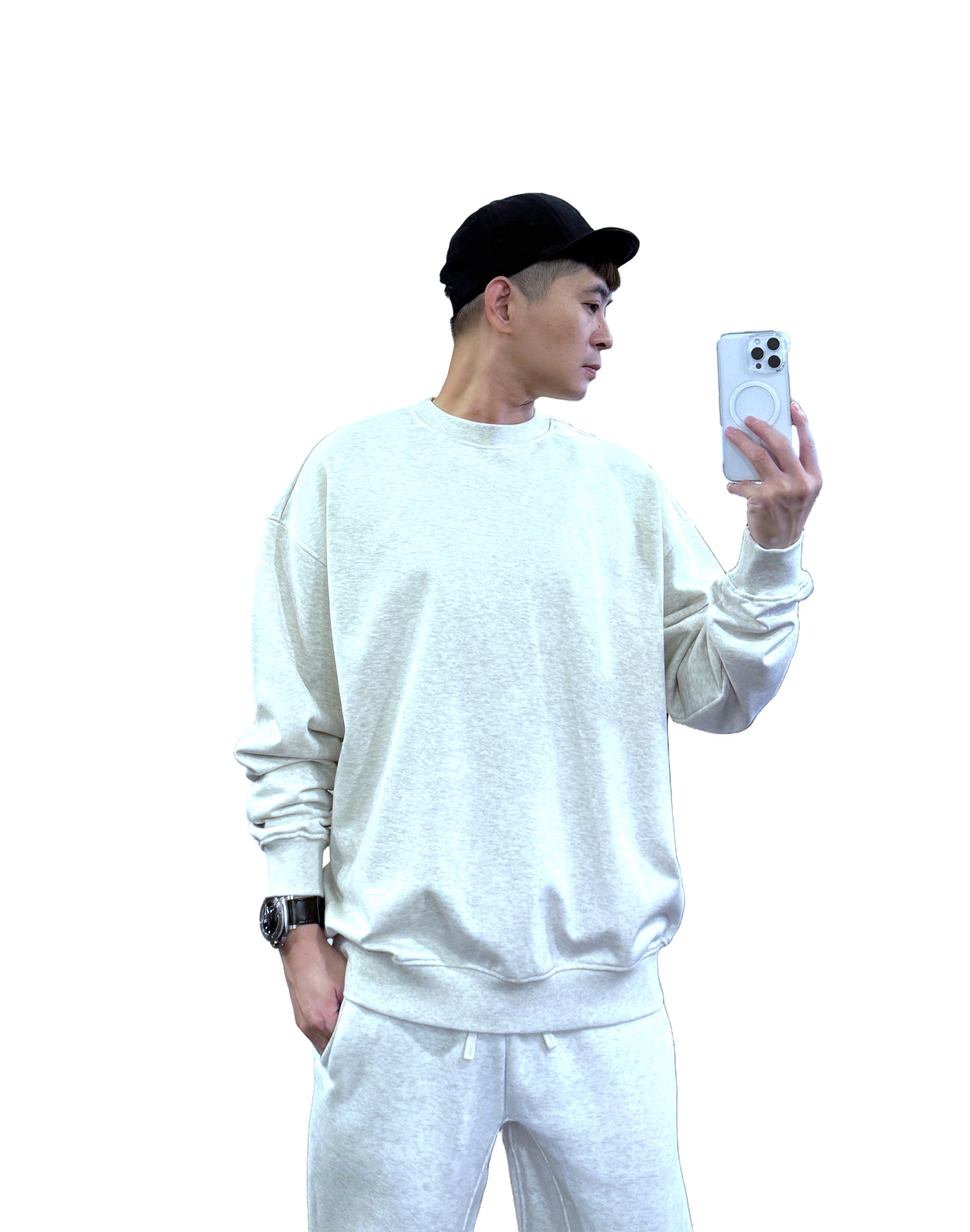 『新品上市』重磅原色素面圓領大學T(NOF2510W0175)-淺灰