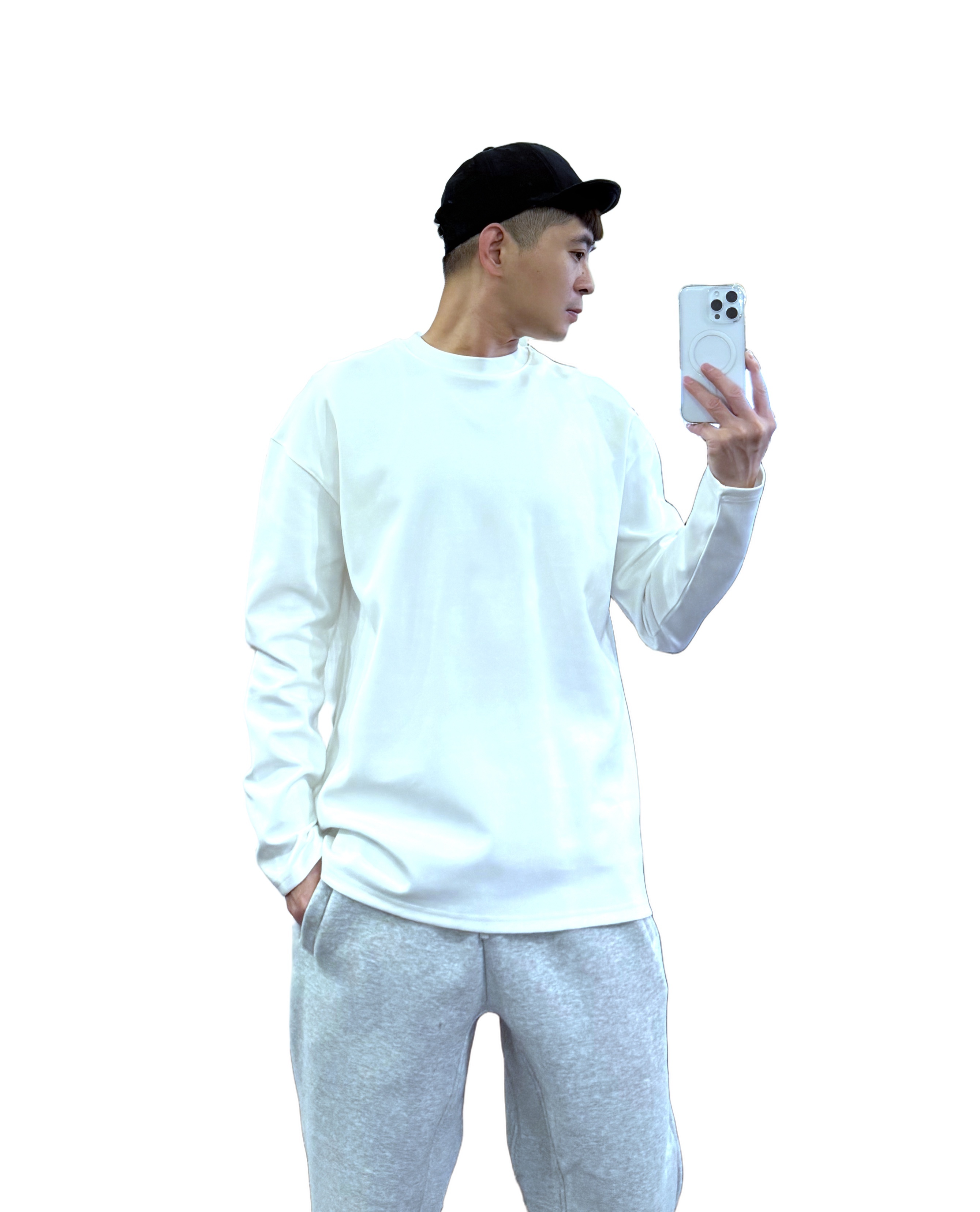 『新品上市』重磅純色素面大學T(NOF25106000)-白