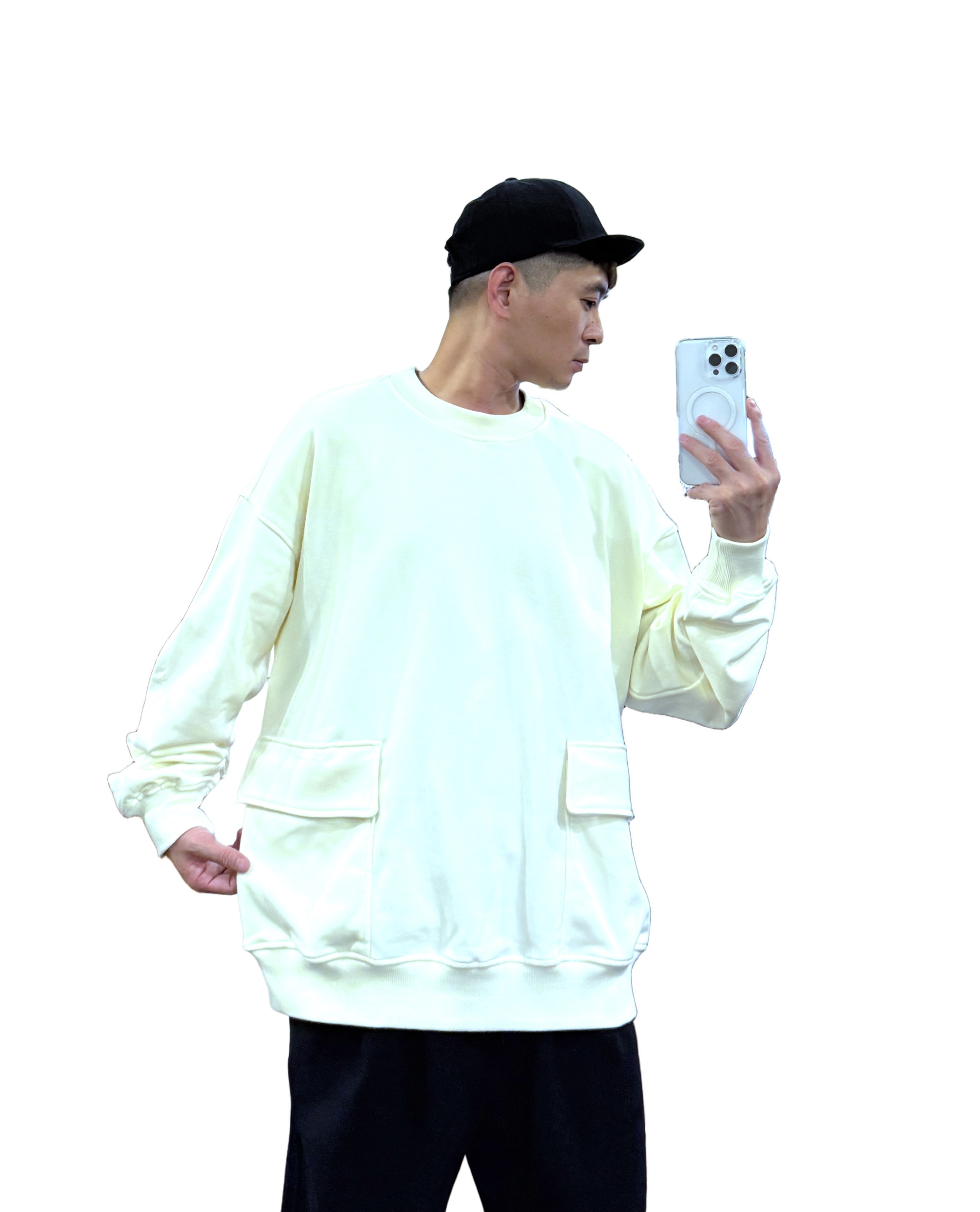 『新品上市』重磅雙側大口袋拼接大學T(NOF2510D901)-米
