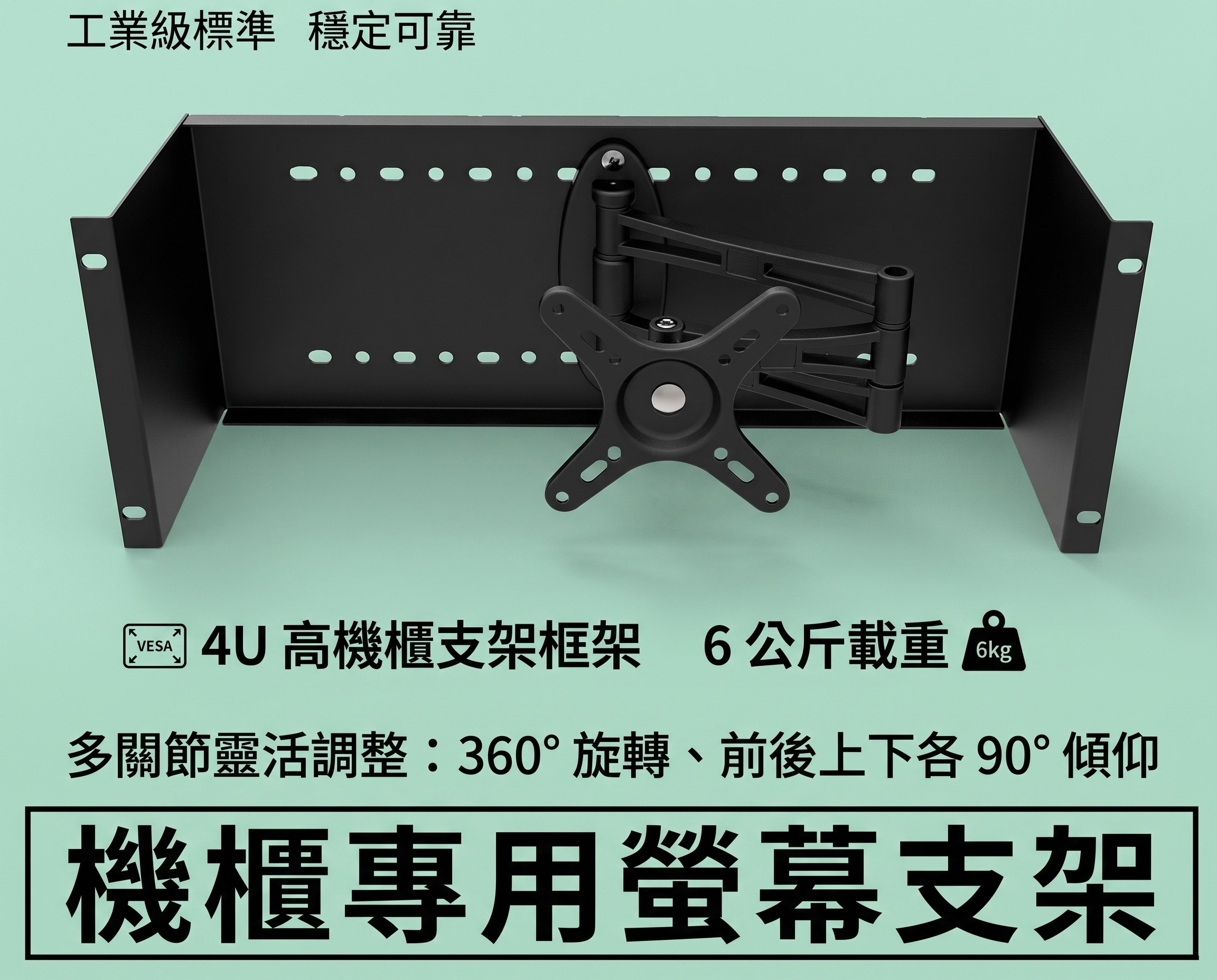 LCD 螢幕專用面板 360度 可旋轉 顯示器 壁掛架 支架 萬象 機櫃 4U 機櫃螢幕架 19吋機櫃 U型架 LED