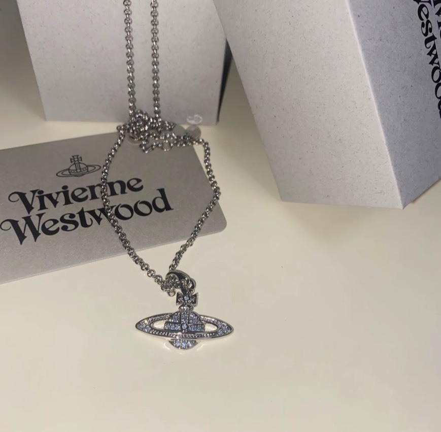 Vivienne Westwood Mini Bas Relief 西太后 星球 銀色 浮雕水晶藍鑽項鍊