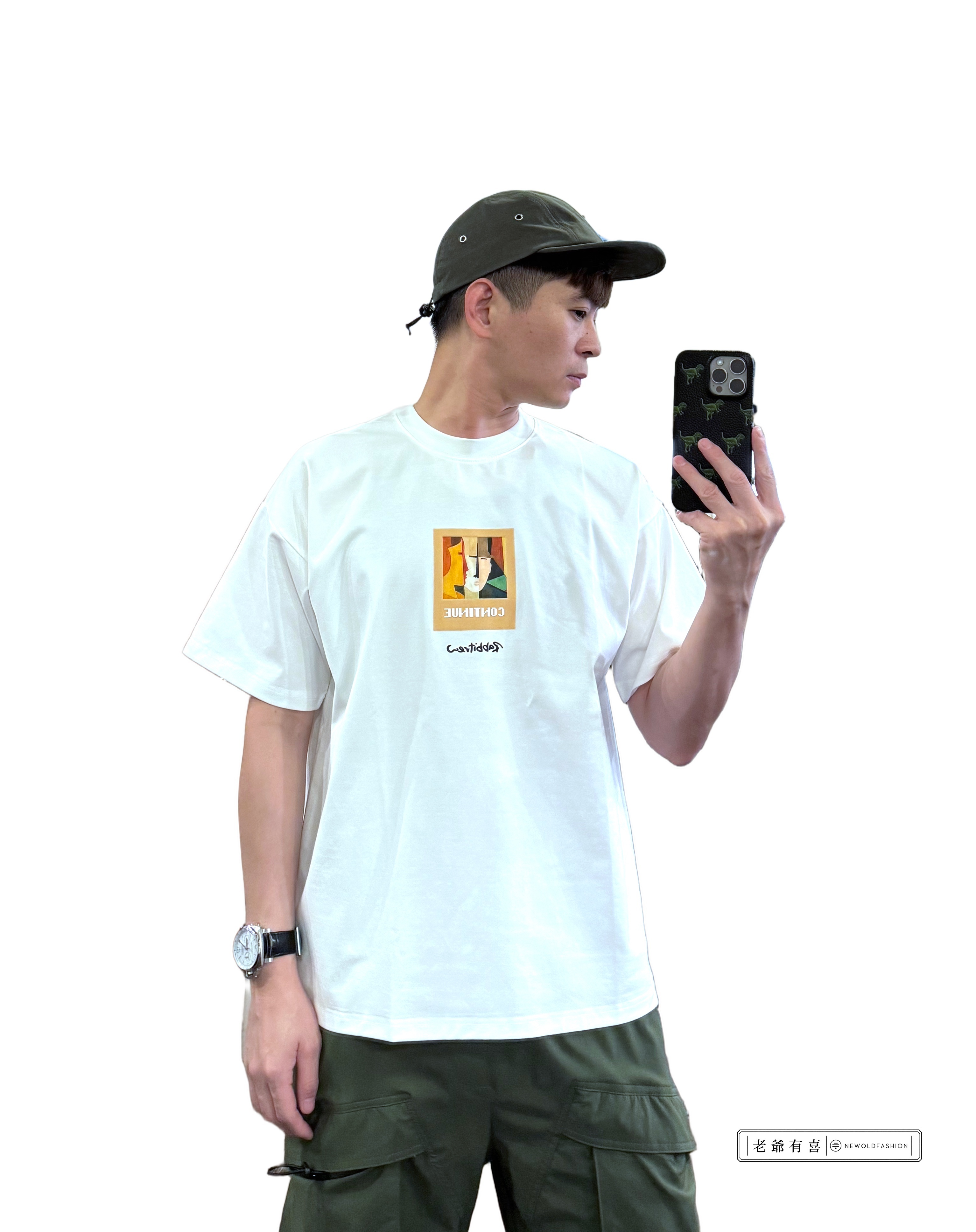 『新品上市』重磅人臉抽象畫短T(NOF2405S5009)-白