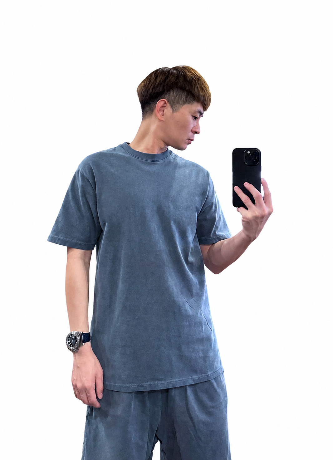 『新品上市』重磅水洗素面短T-藍