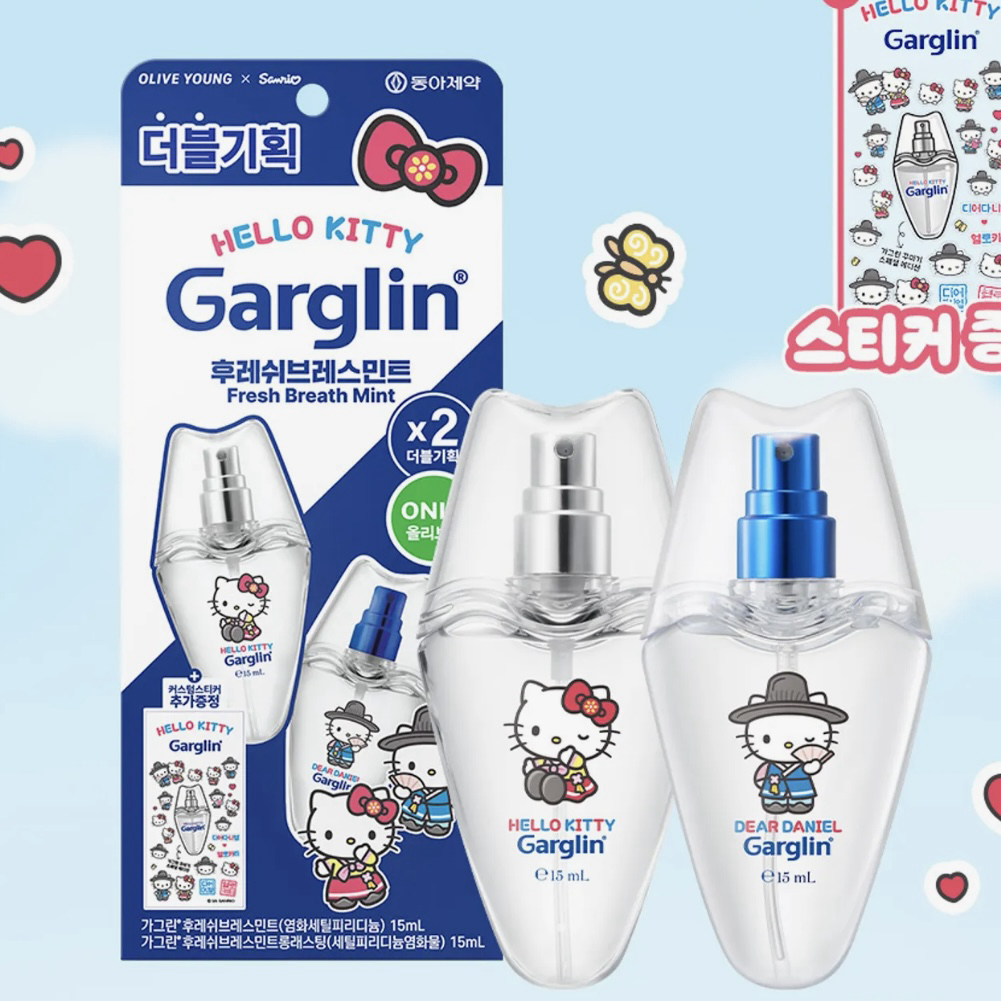 《olive young連線》Garglin Fresh Breath Mint DUO SET (Original+Longlasting+Kitty Sticker)